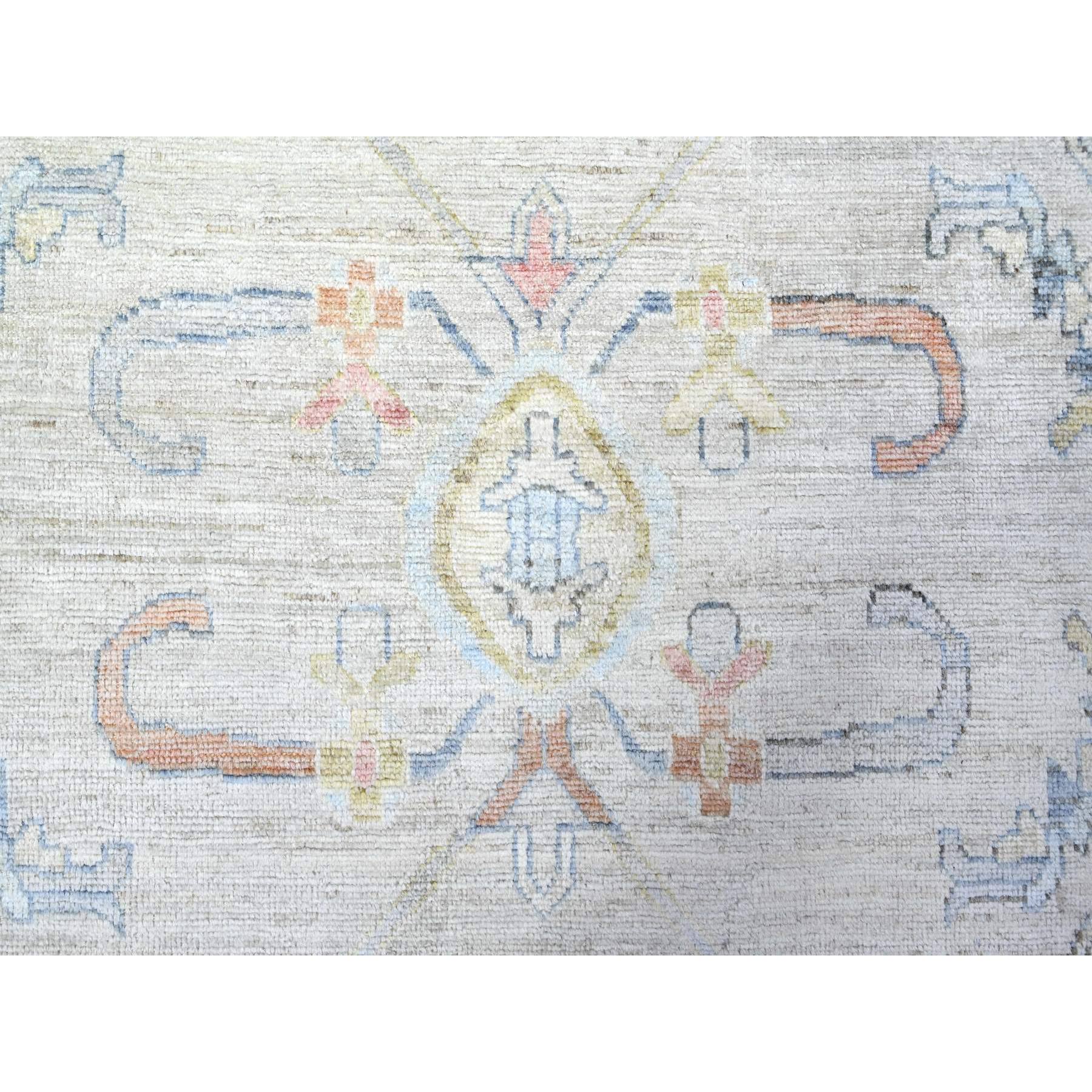 9'10"x13'6" Alabaster White, Afghan Angora Oushak, Vegetable Dyes and Faded Out Colors with All Over Design, Organic Wool, Hand Knotted, Oriental Rug Sh88058
