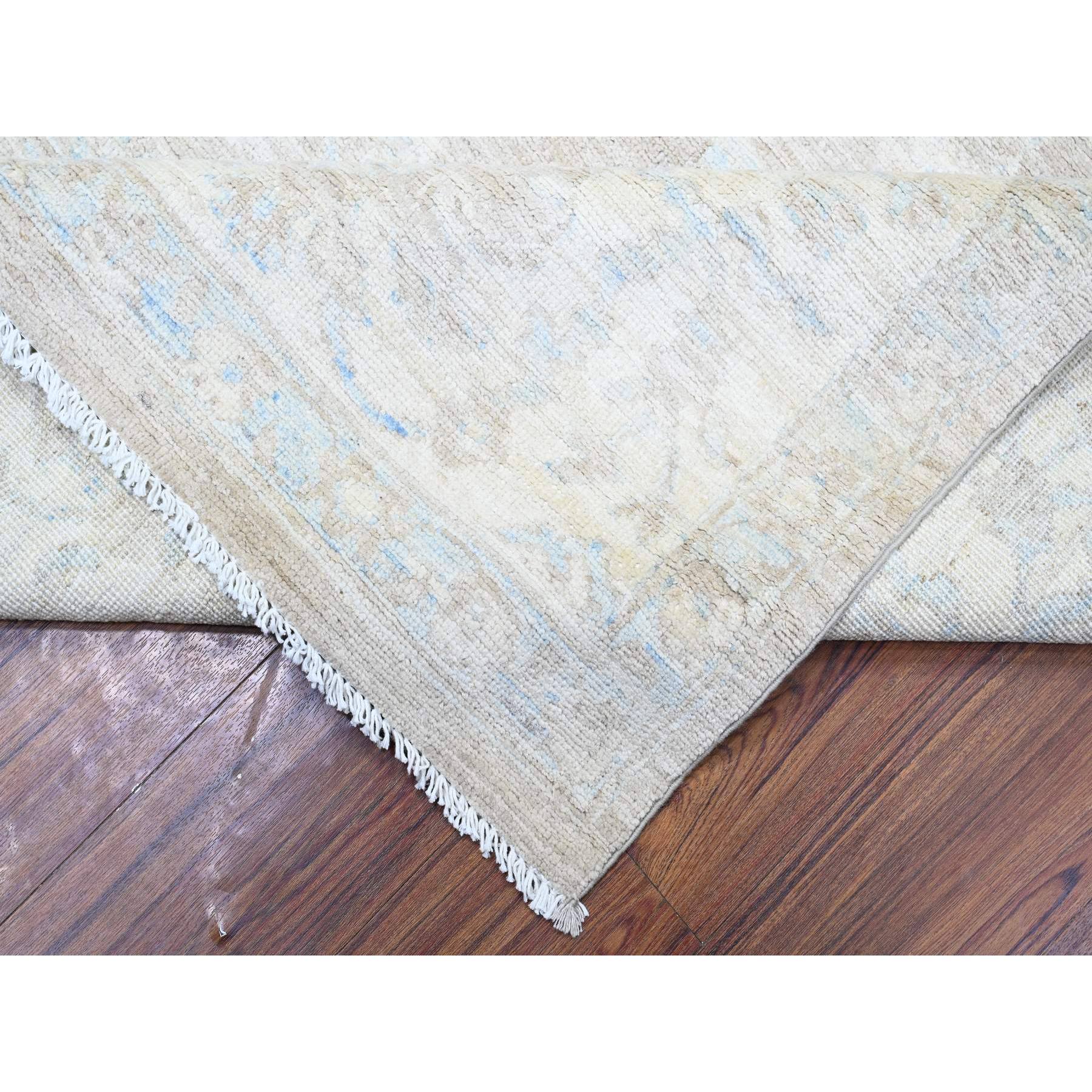 8'9"x11'10" Coin Gray, White Wash Peshawar, Mahal Design Natural Dyes, Pure Wool, Hand Knotted, Oriental Rug sh88378