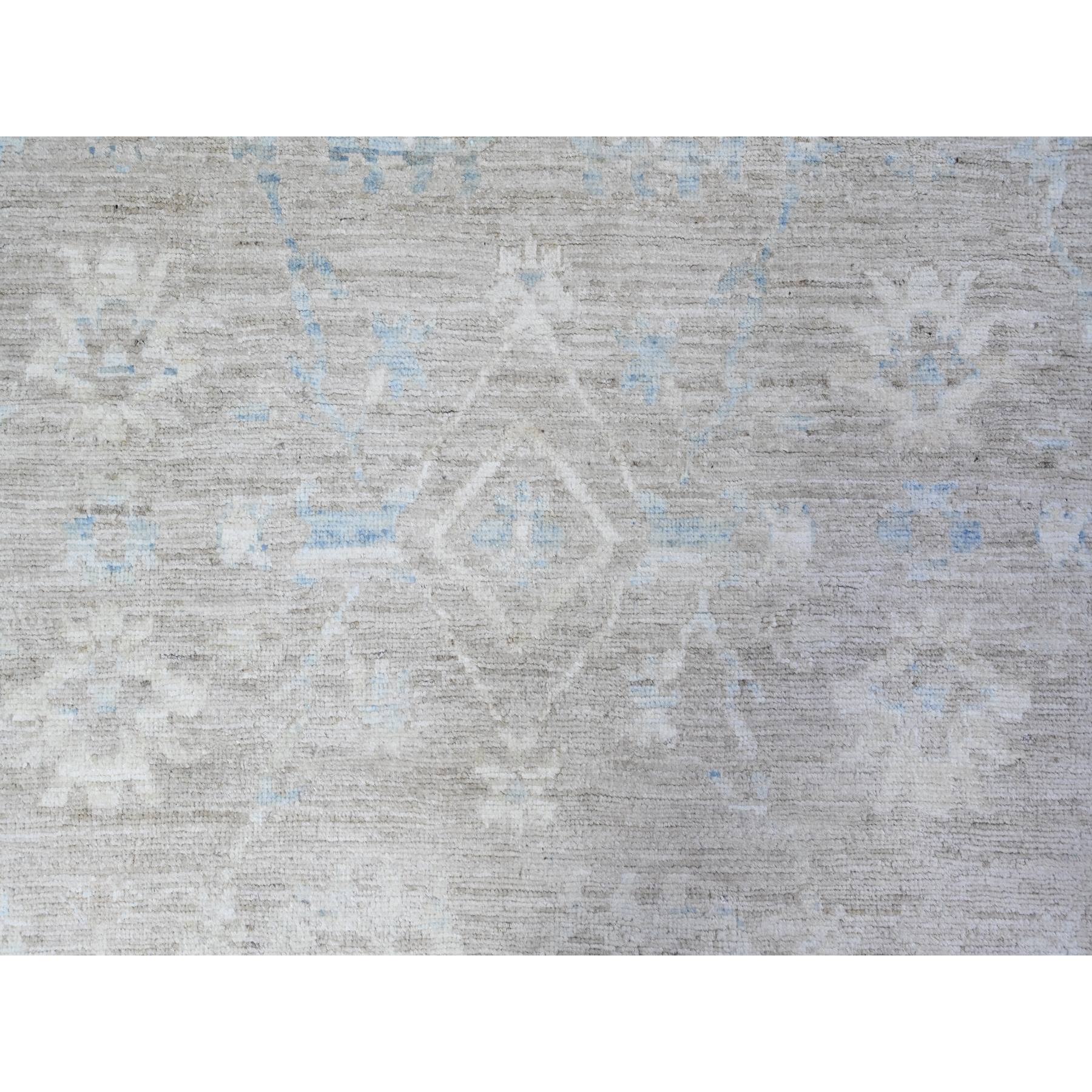 8'9"x11'10" Coin Gray, White Wash Peshawar, Mahal Design Natural Dyes, Pure Wool, Hand Knotted, Oriental Rug sh88378