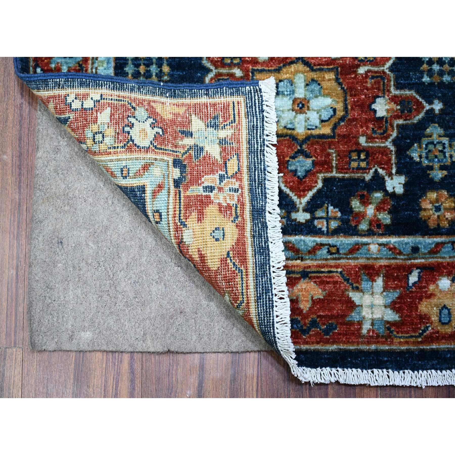 2'6"x6'1" Bdazzled Blue with Fire Brick Red Border, Fine Aryana, Karajeh Design, Luxorious Wool, Hand Knotted,  Runner Oriental Rug Sh88625