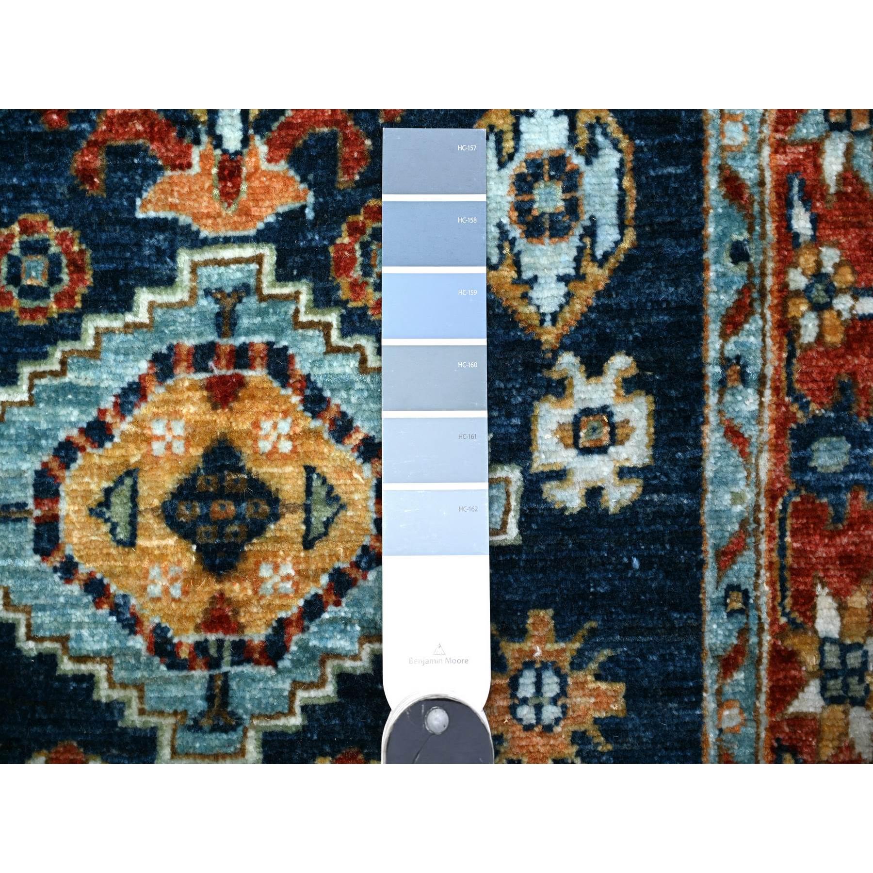 2'6"x6'1" Bdazzled Blue with Fire Brick Red Border, Fine Aryana, Karajeh Design, Luxorious Wool, Hand Knotted,  Runner Oriental Rug Sh88625