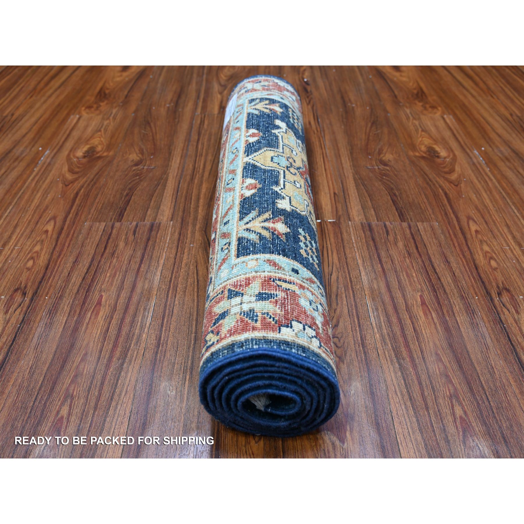 2'6"x6'1" Bdazzled Blue with Fire Brick Red Border, Fine Aryana, Karajeh Design, Luxorious Wool, Hand Knotted,  Runner Oriental Rug Sh88625