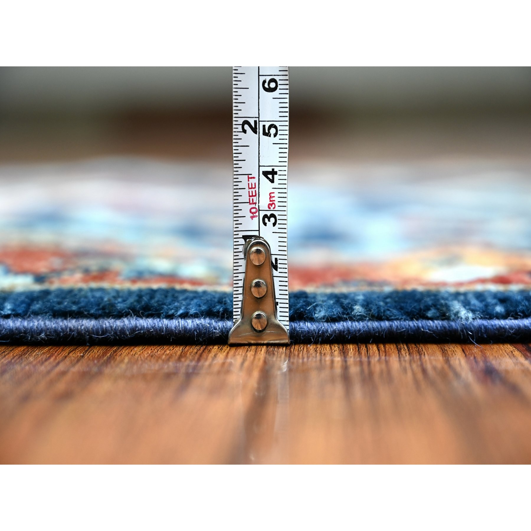 2'6"x6'1" Bdazzled Blue with Fire Brick Red Border, Fine Aryana, Karajeh Design, Luxorious Wool, Hand Knotted,  Runner Oriental Rug Sh88625