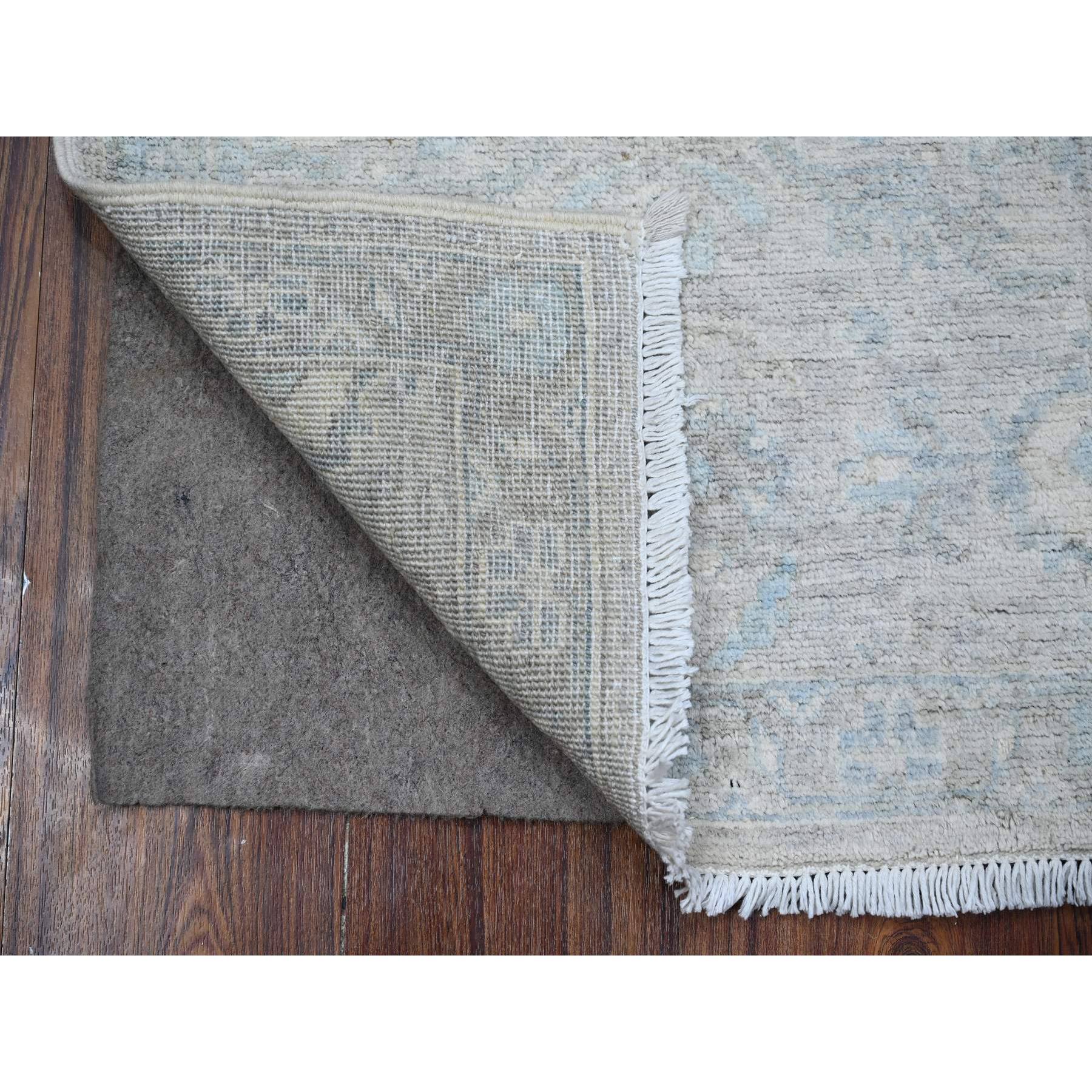 1'9"x3' Repose Gray, Vegetable Dyes, Hand Knotted Soft and Velvety Wool, Mahal All Over Design Washed Out Peshawar, Mat Oriental Rug Sh89037
