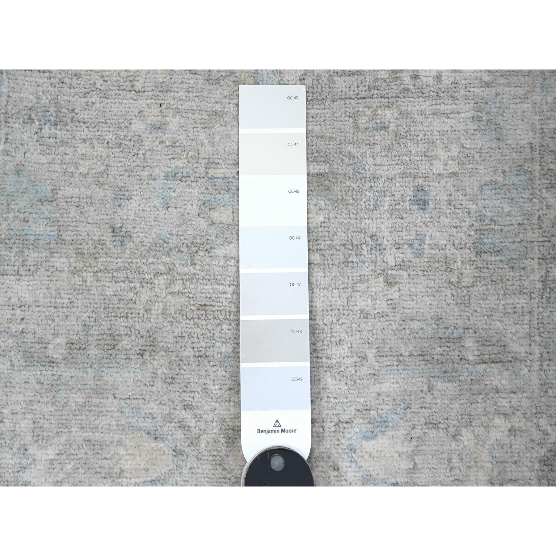 1'9"x3' Repose Gray, Vegetable Dyes, Hand Knotted Soft and Velvety Wool, Mahal All Over Design Washed Out Peshawar, Mat Oriental Rug Sh89037
