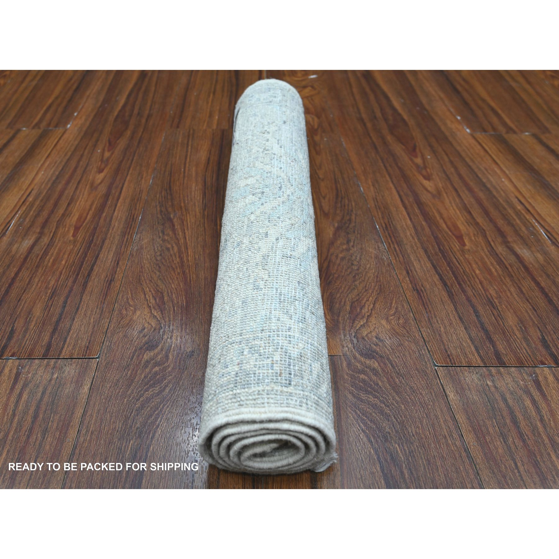 1'9"x3' Repose Gray, Vegetable Dyes, Hand Knotted Soft and Velvety Wool, Mahal All Over Design Washed Out Peshawar, Mat Oriental Rug Sh89037