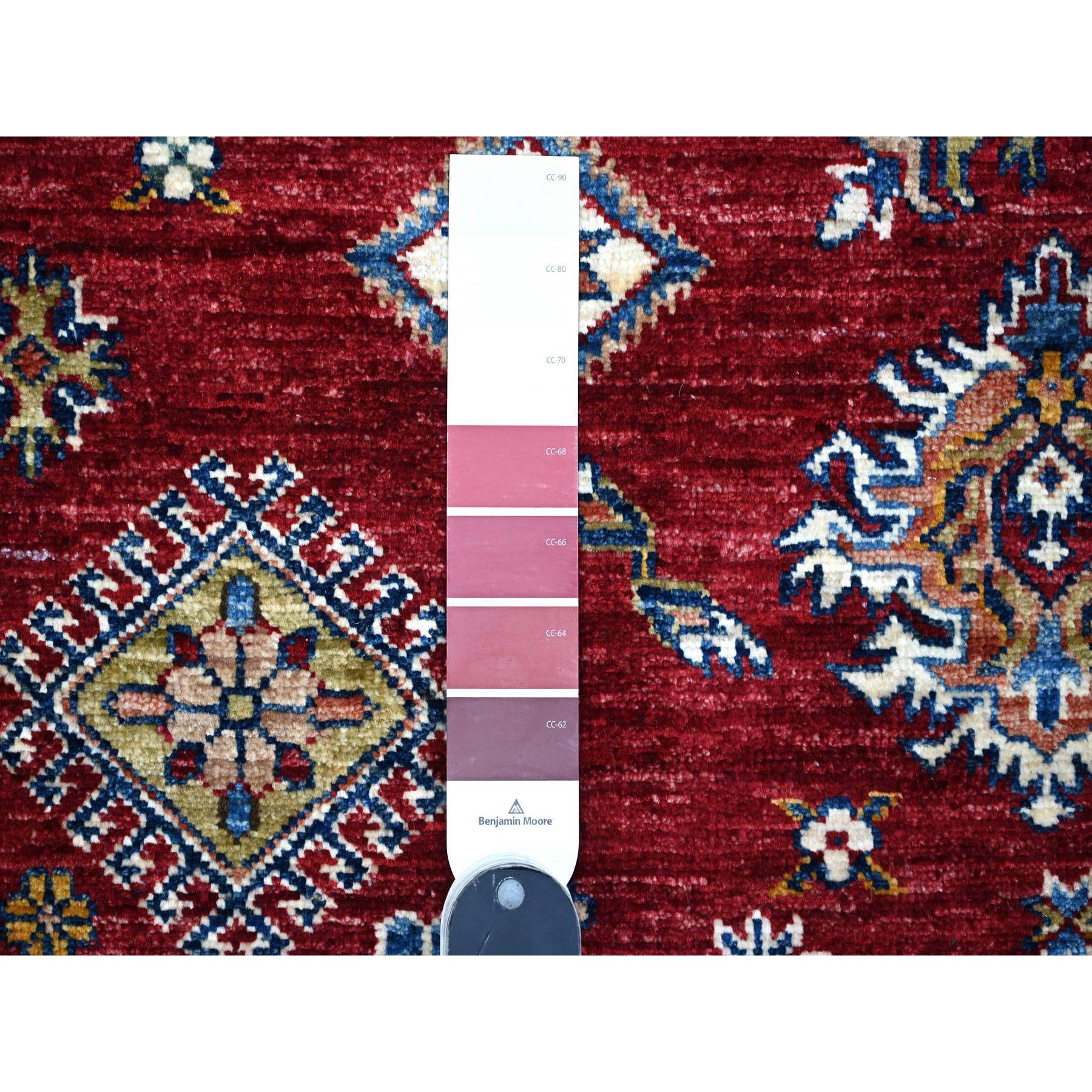 8'1"x10'3" Heritage Red With Ivory Border, Bright Afghan Super Kazak Hand Knotted All Over Motifs, Natural Dyes, Pure Wool Oriental Rug Sh89092