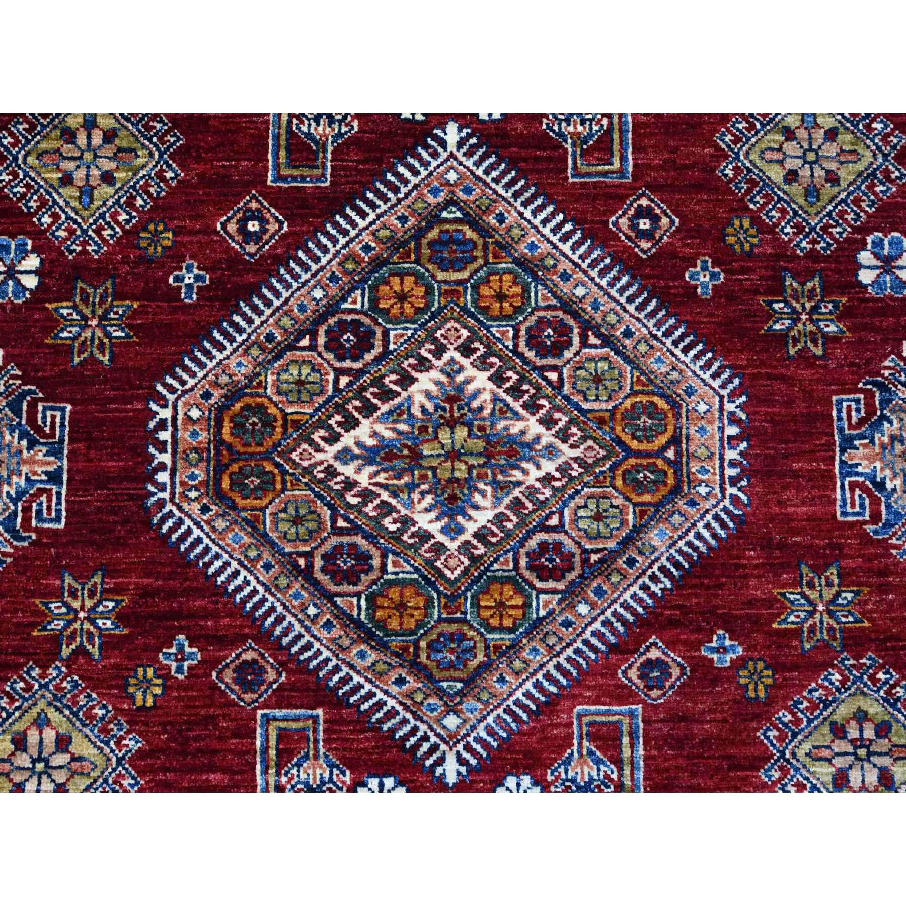 8'1"x10'3" Heritage Red With Ivory Border, Bright Afghan Super Kazak Hand Knotted All Over Motifs, Natural Dyes, Pure Wool Oriental Rug Sh89092