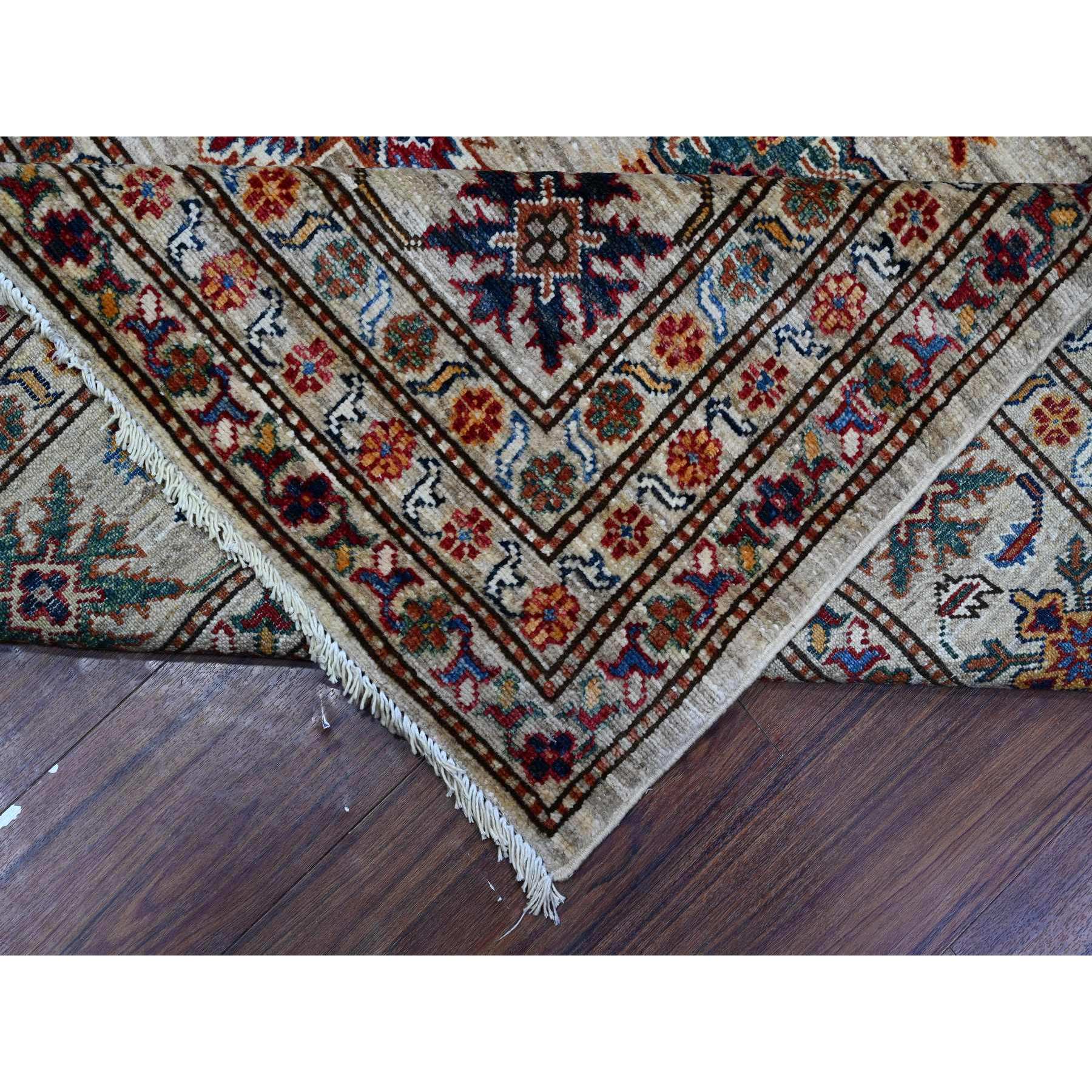 9'x12'3" Shiny Luster Gray, Pure Wool with All Over Motifs, Afghan Super Kazak, Vegetable Dyes, Hand Knotted, Oriental Rug Sh89103
