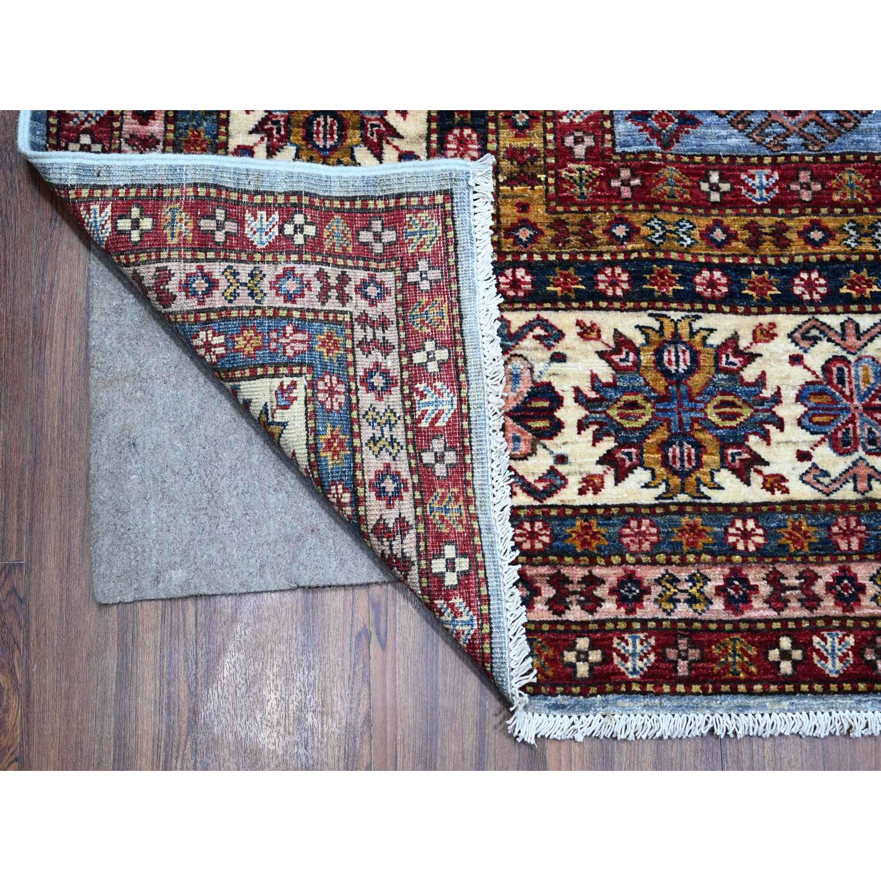 9'x12'6" Thundercloud Gray, Ivory Border, Afghan Super Kazak Hand Knotted, All Over Geometric Motifs, Natural Dyes, 100% Wool, Oriental Rug Sh89133