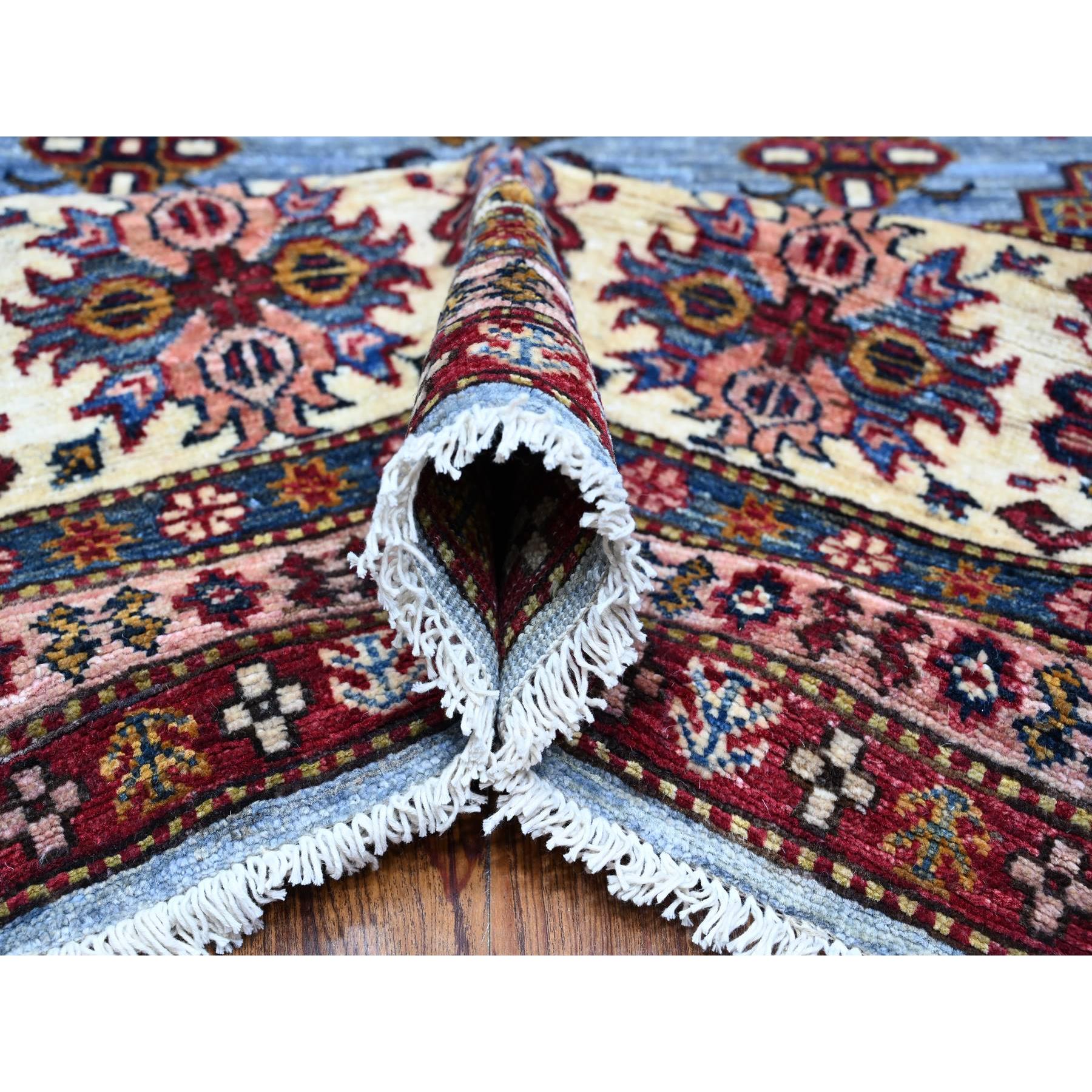9'x12'6" Thundercloud Gray, Ivory Border, Afghan Super Kazak Hand Knotted, All Over Geometric Motifs, Natural Dyes, 100% Wool, Oriental Rug Sh89133