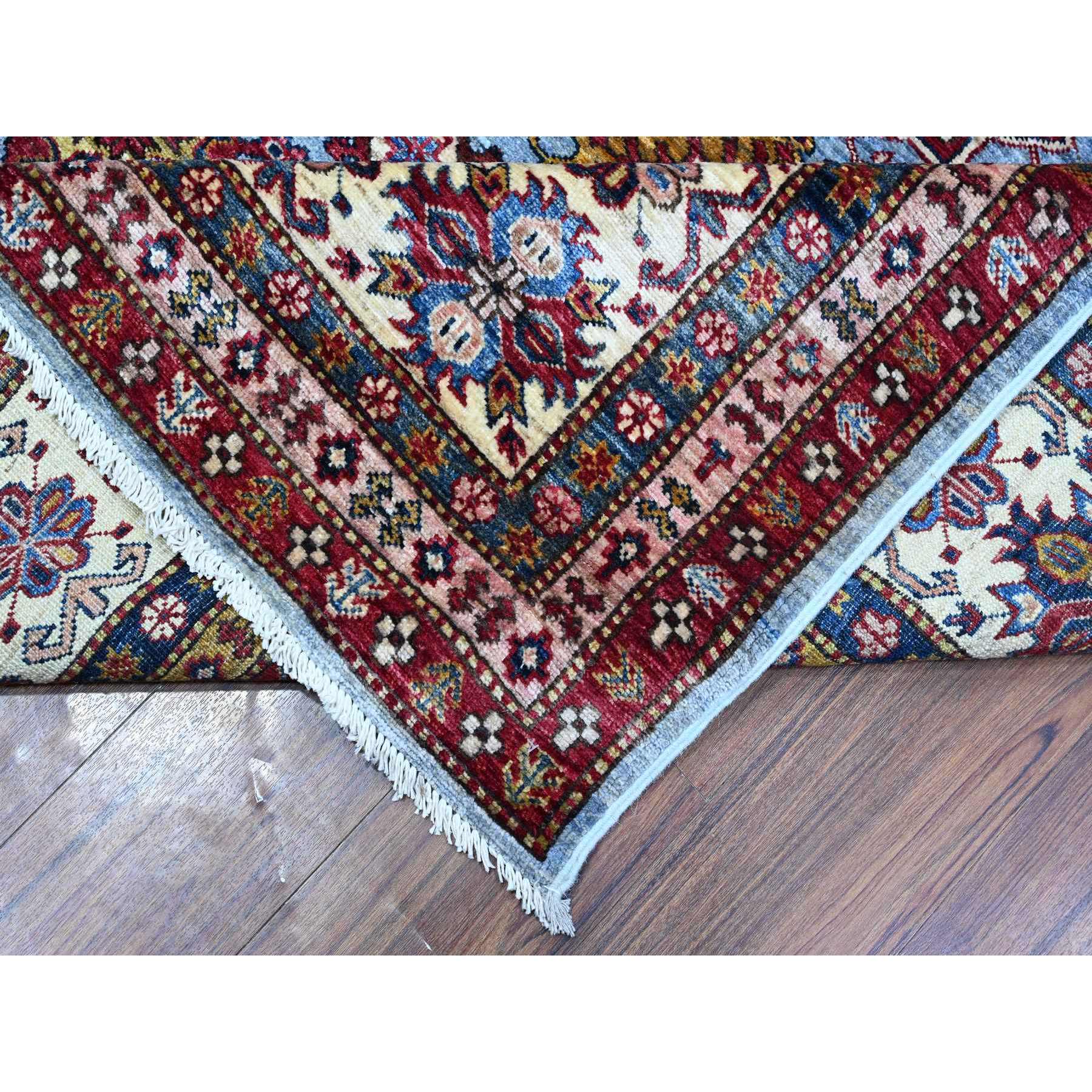 9'x12'6" Thundercloud Gray, Ivory Border, Afghan Super Kazak Hand Knotted, All Over Geometric Motifs, Natural Dyes, 100% Wool, Oriental Rug Sh89133