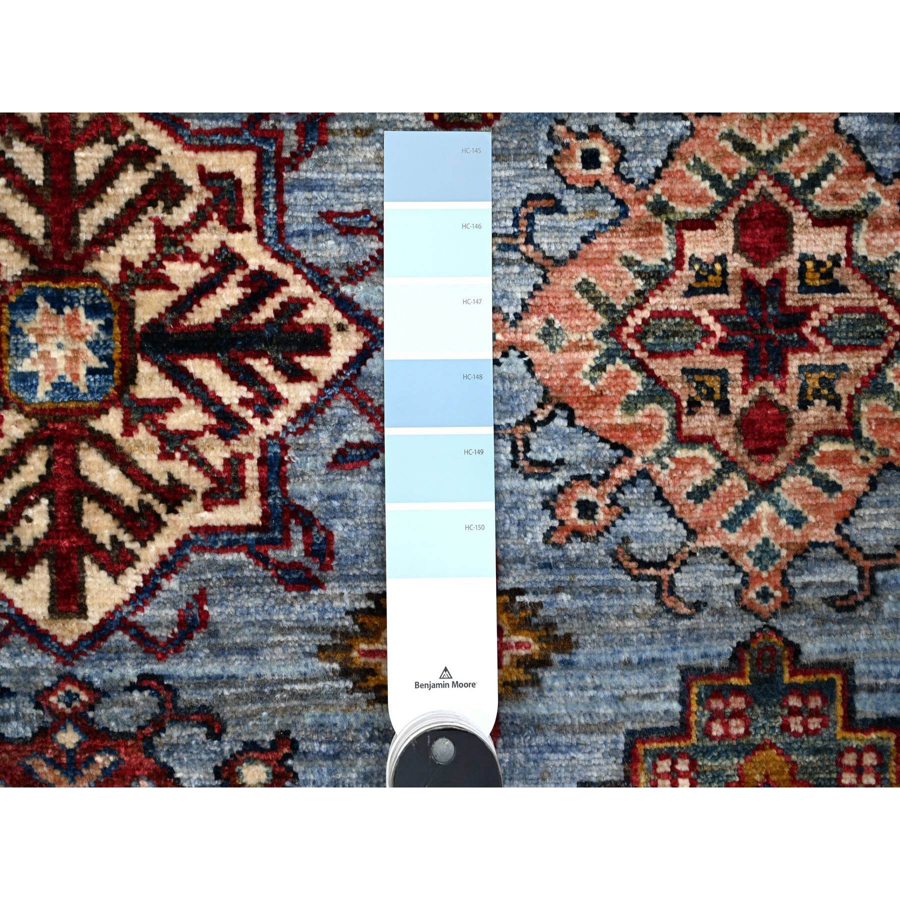 9'x12'6" Thundercloud Gray, Ivory Border, Afghan Super Kazak Hand Knotted, All Over Geometric Motifs, Natural Dyes, 100% Wool, Oriental Rug Sh89133