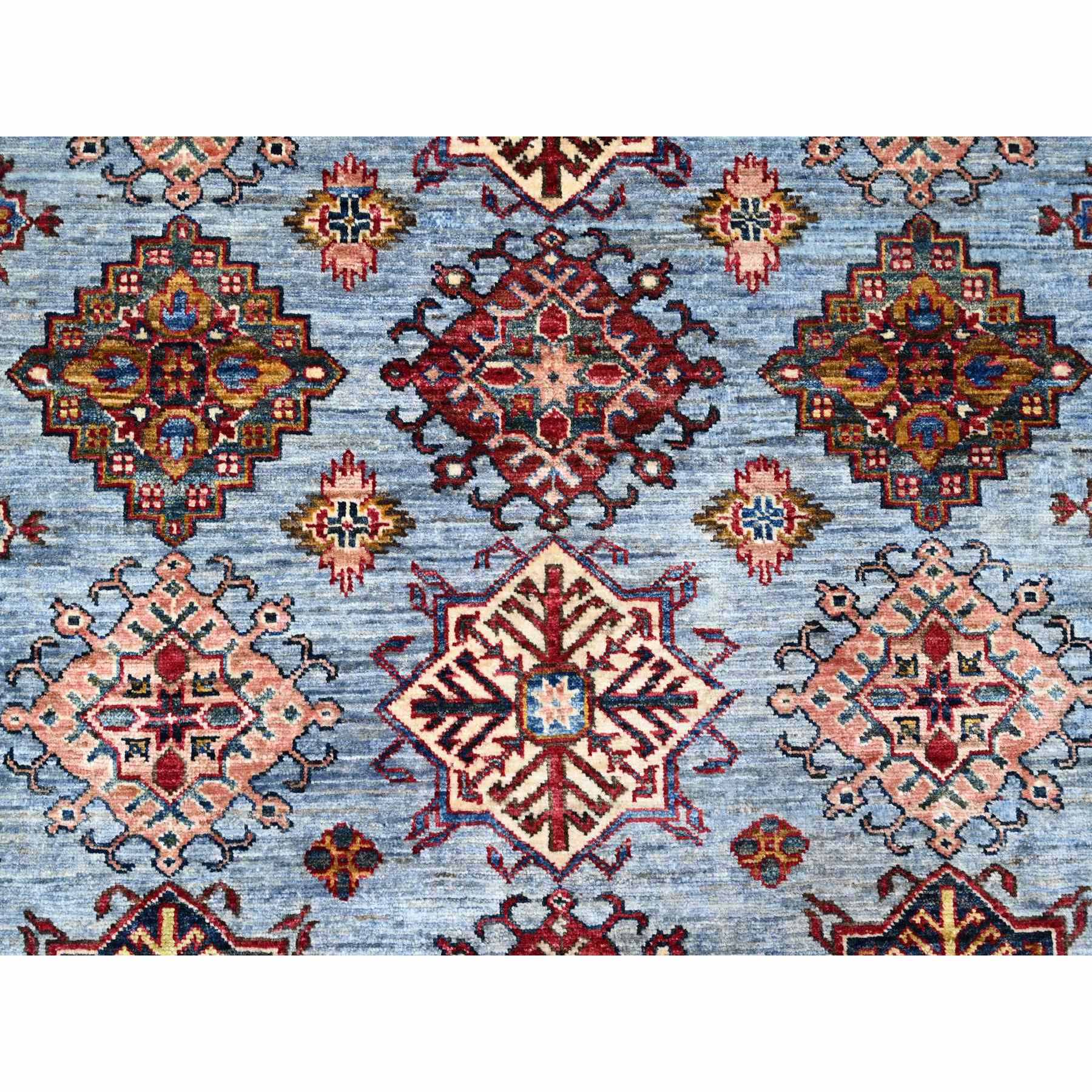 9'x12'6" Thundercloud Gray, Ivory Border, Afghan Super Kazak Hand Knotted, All Over Geometric Motifs, Natural Dyes, 100% Wool, Oriental Rug Sh89133
