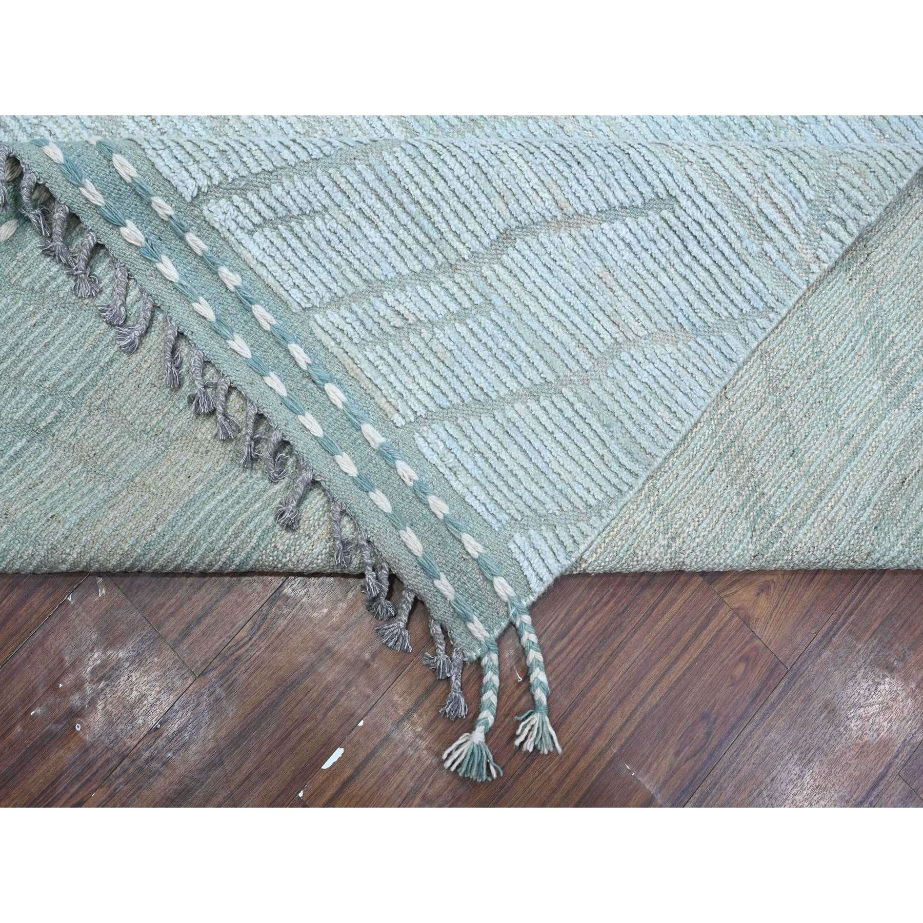 10'x14' Powder Blue, Zig Zag Design Oulad Bousbaa Leaf Influence, Moroccan Weave, 100% Wool, Hand Knotted, Wool On Wool Oriental Rug Sh89168