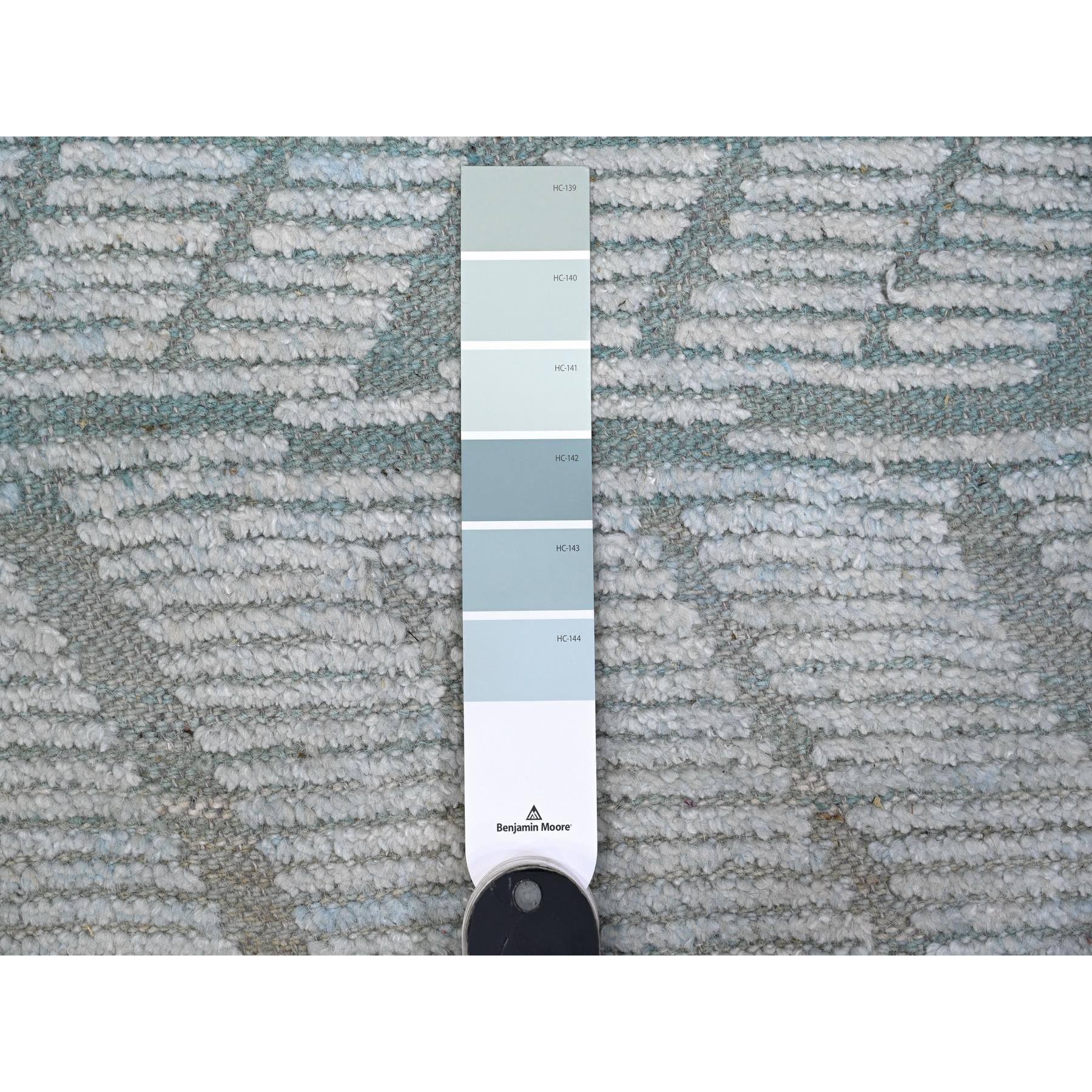 10'x14' Powder Blue, Zig Zag Design Oulad Bousbaa Leaf Influence, Moroccan Weave, 100% Wool, Hand Knotted, Wool On Wool Oriental Rug Sh89168