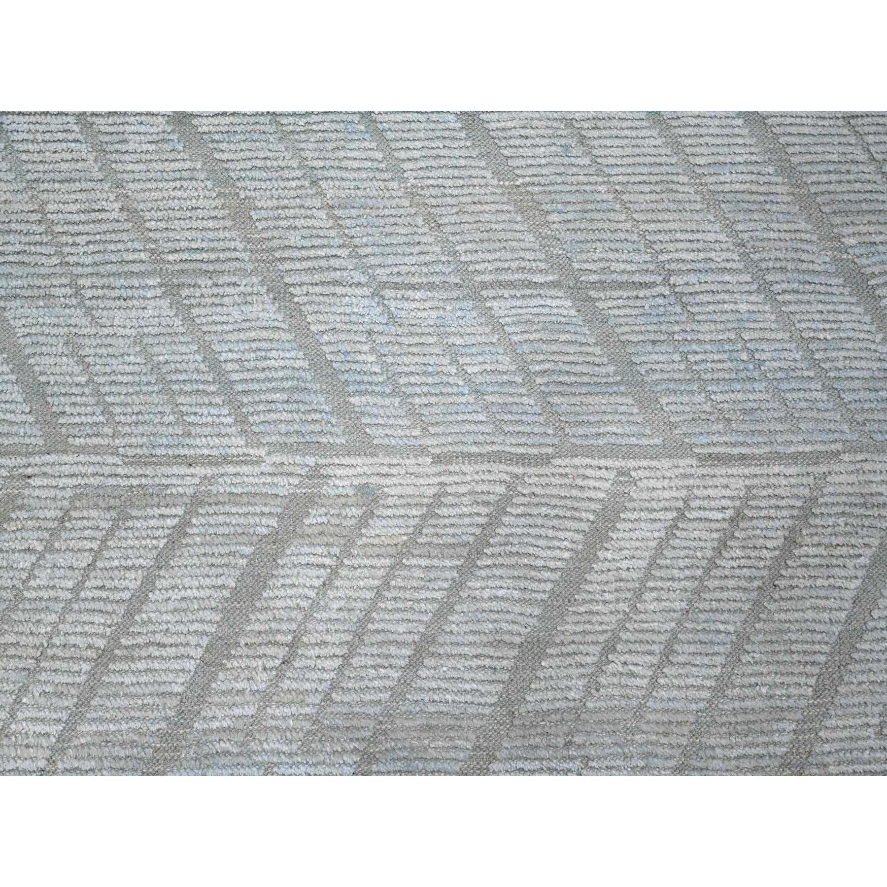 10'x14' Powder Blue, Zig Zag Design Oulad Bousbaa Leaf Influence, Moroccan Weave, 100% Wool, Hand Knotted, Wool On Wool Oriental Rug Sh89168