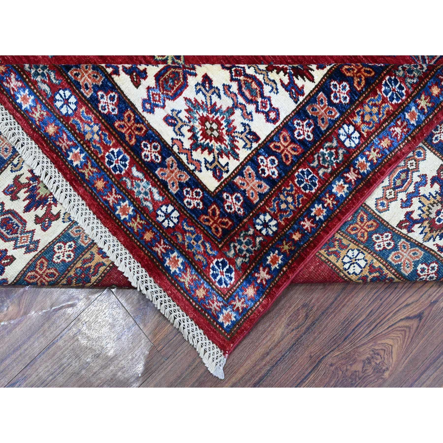 9'1"x11'9" Crimson Red, Afghan Super Kazak with Geometric Medallions Design, Hand Knotted, Pure Wool, Vegetable Dyes, Oriental Rug Sh89327