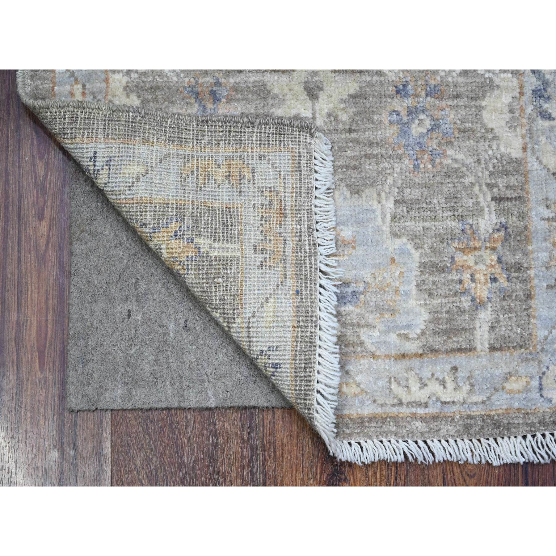 2'x3' Old Silver Gray, Natural Dyes, Hand Knotted, Wool Weft, Afghan Angora Oushak, Rural Motifs All Over Design, Oriental Mat Rug Sh89361