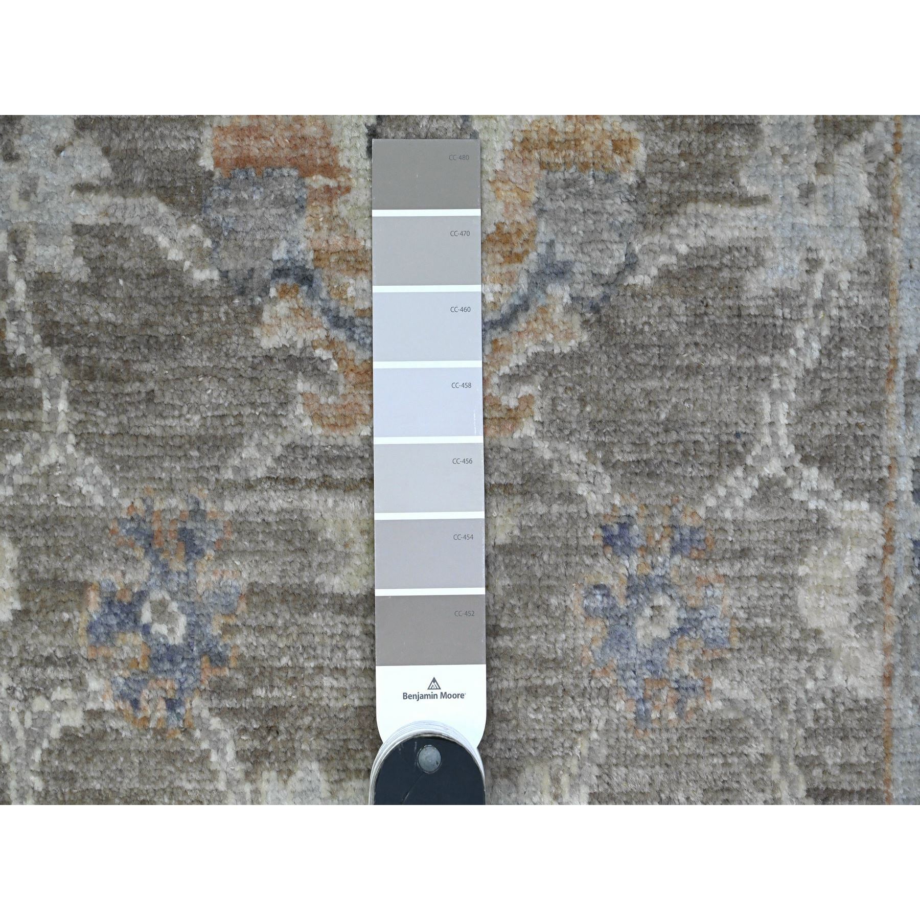 2'x3' Old Silver Gray, Natural Dyes, Hand Knotted, Wool Weft, Afghan Angora Oushak, Rural Motifs All Over Design, Oriental Mat Rug Sh89361