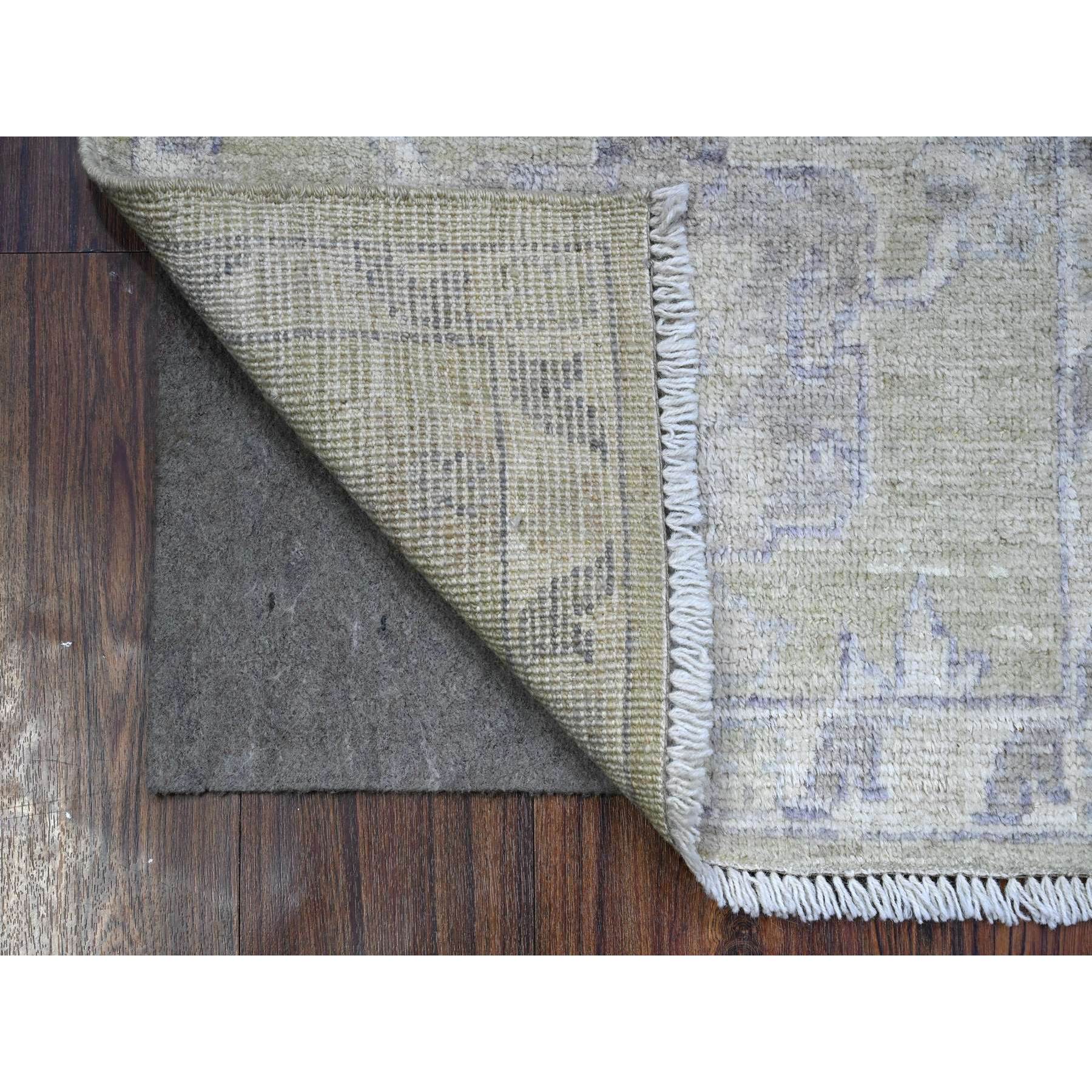 2'x3' Olive Green, Tribal Elements All Over Design, Wool Foundation, Hand Knotted, Natural Dyes, Soft Pile, Afghan Angora Oushak, Mat Oriental Rug Sh89363