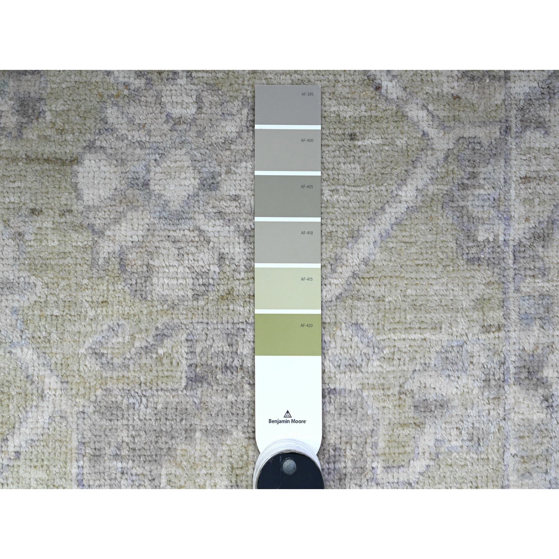 2'x3' Olive Green, Tribal Elements All Over Design, Wool Foundation, Hand Knotted, Natural Dyes, Soft Pile, Afghan Angora Oushak, Mat Oriental Rug Sh89363