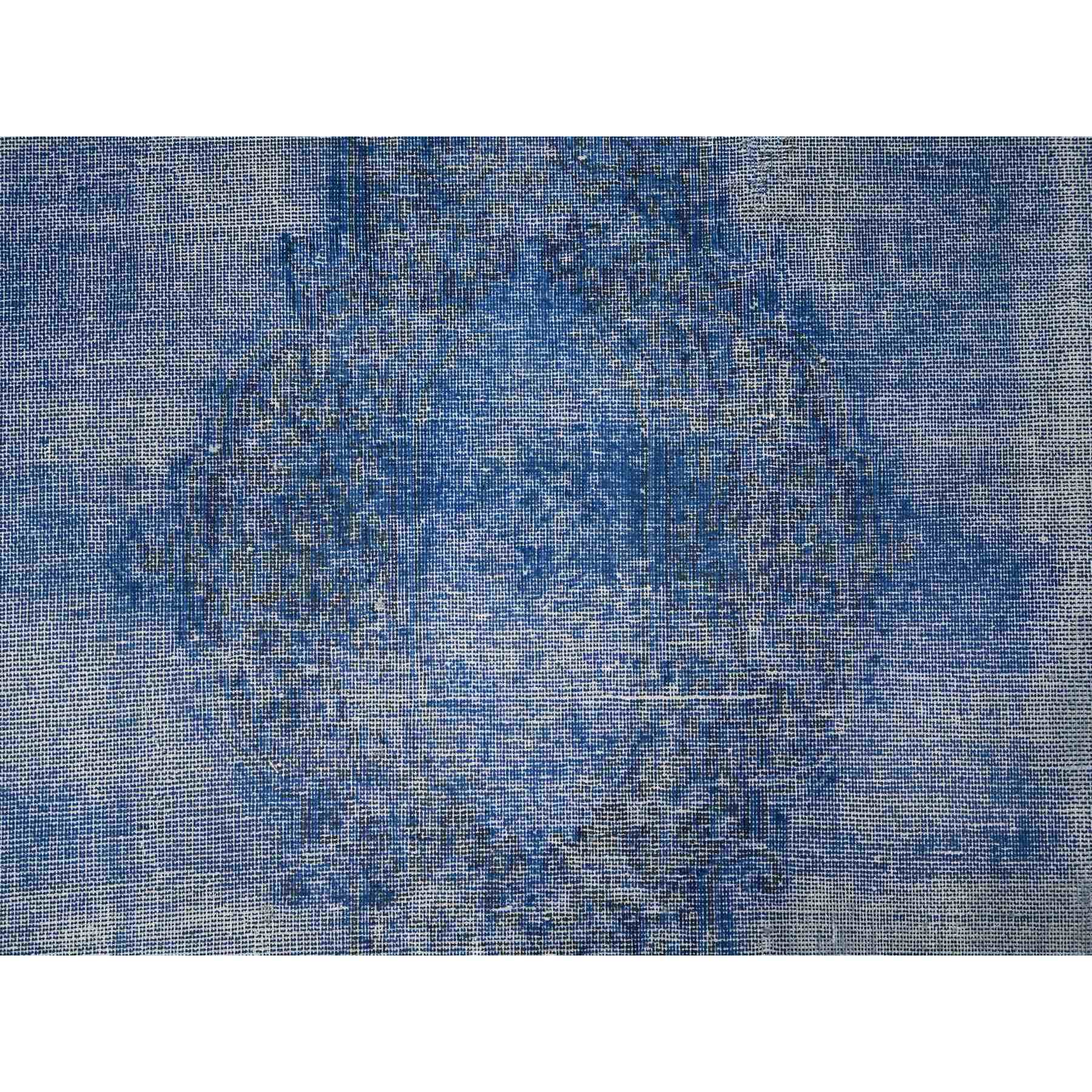 8'1"x11'5" Chelsea Blue, Distressed Look, Worn Pile, Open Field Design, Velvety Wool, Sides Secured, Hand Knotted Vintage Persian Kerman, Overdyed, Cropped Thin, Oriental Rug Sh89448