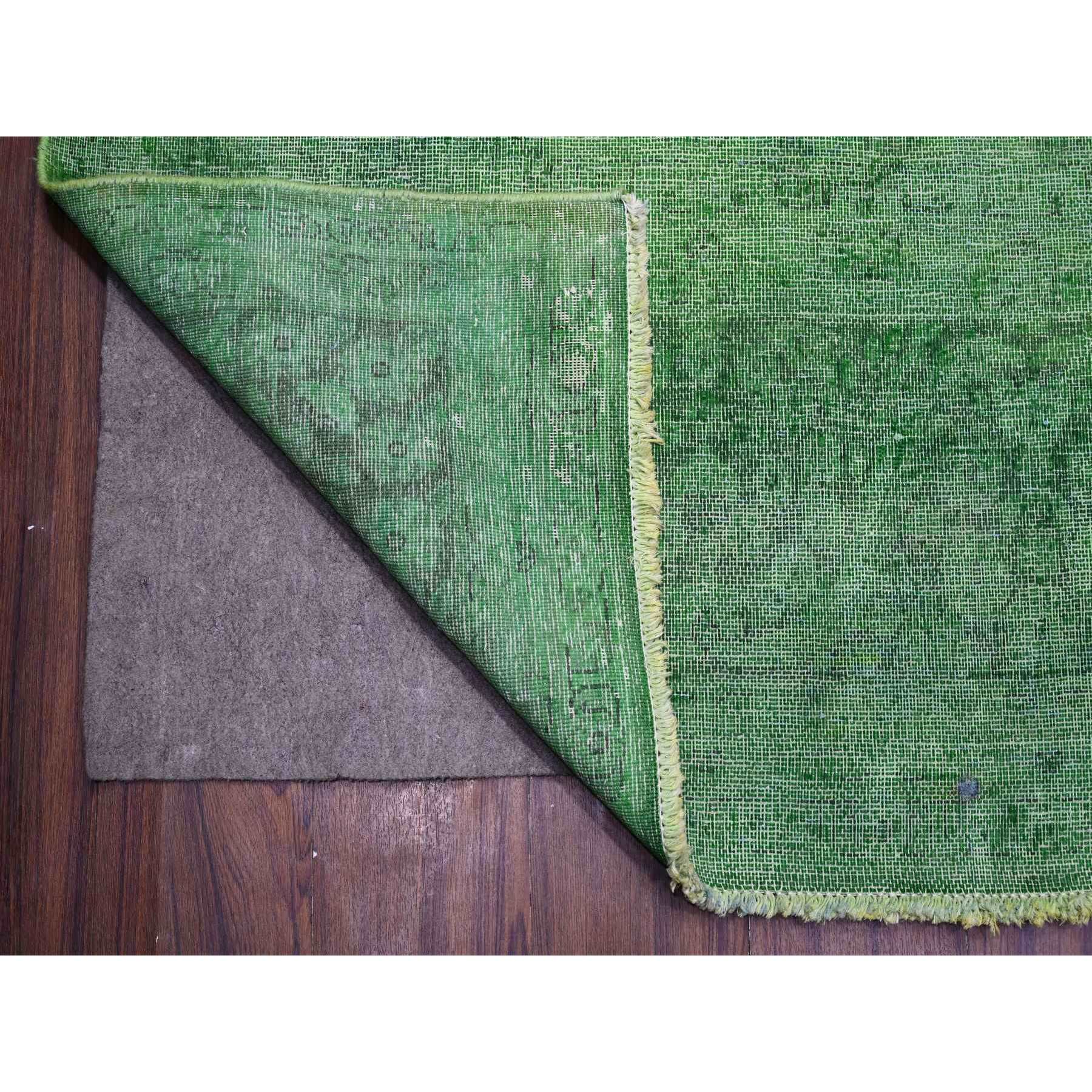 9'7"x12'7" Forest Green, Vintage Persian Kerman, Erased Design, Sides Secured Professionally, Hand Knotted, Worn Out Look, Soft And Shiny Wool, Oriental Rug Sh89450
