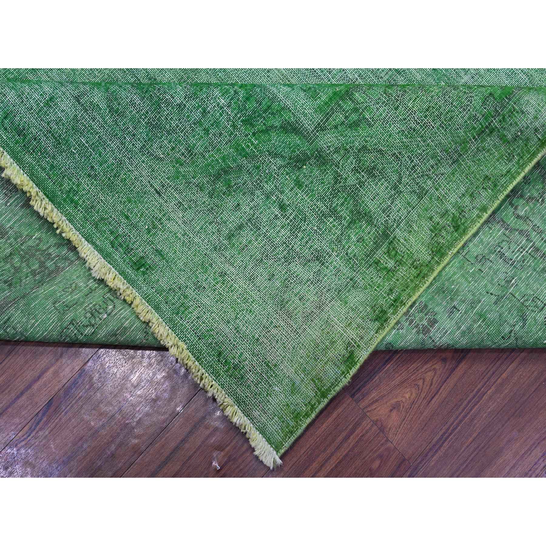 9'7"x12'7" Forest Green, Vintage Persian Kerman, Erased Design, Sides Secured Professionally, Hand Knotted, Worn Out Look, Soft And Shiny Wool, Oriental Rug Sh89450