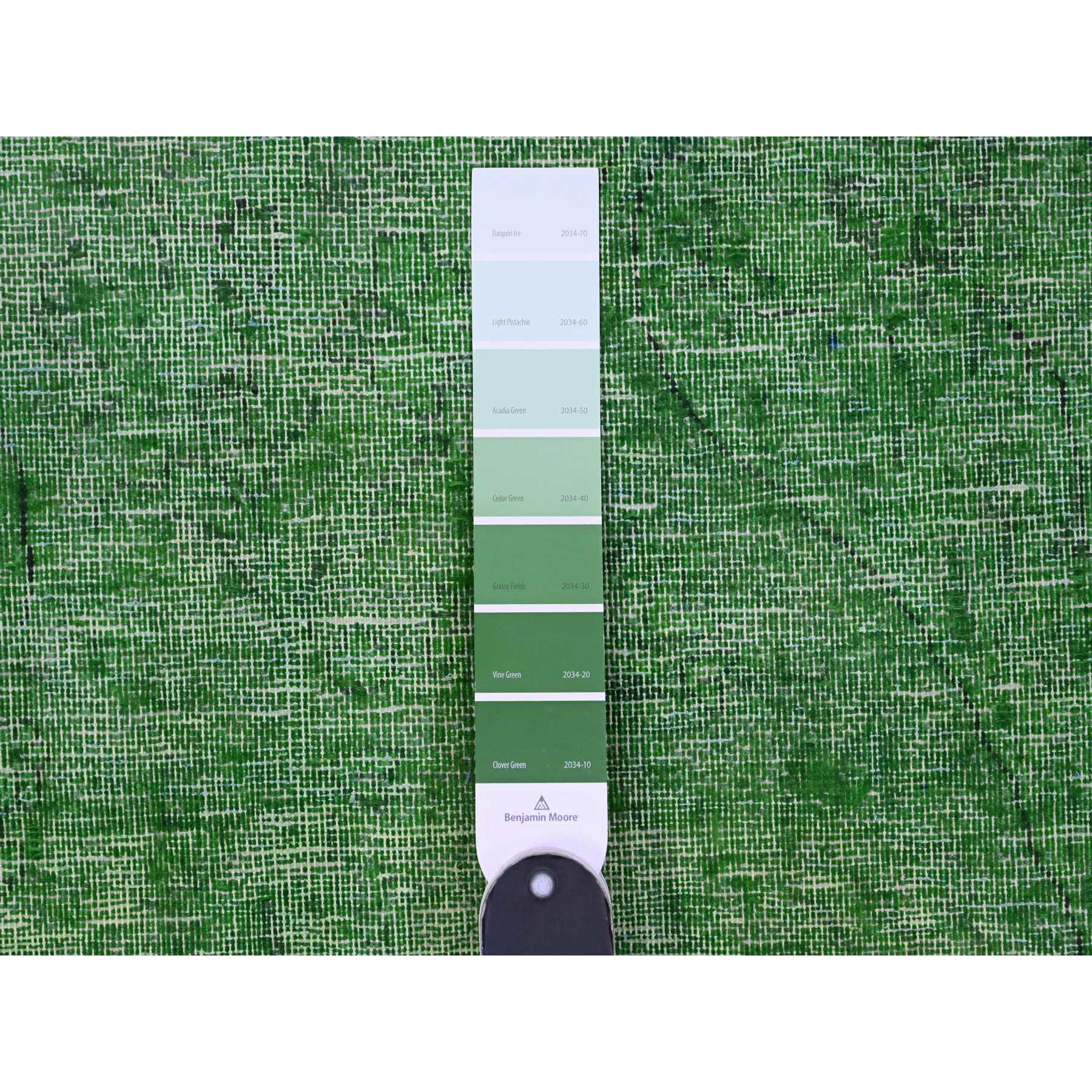 9'7"x12'7" Forest Green, Vintage Persian Kerman, Erased Design, Sides Secured Professionally, Hand Knotted, Worn Out Look, Soft And Shiny Wool, Oriental Rug Sh89450