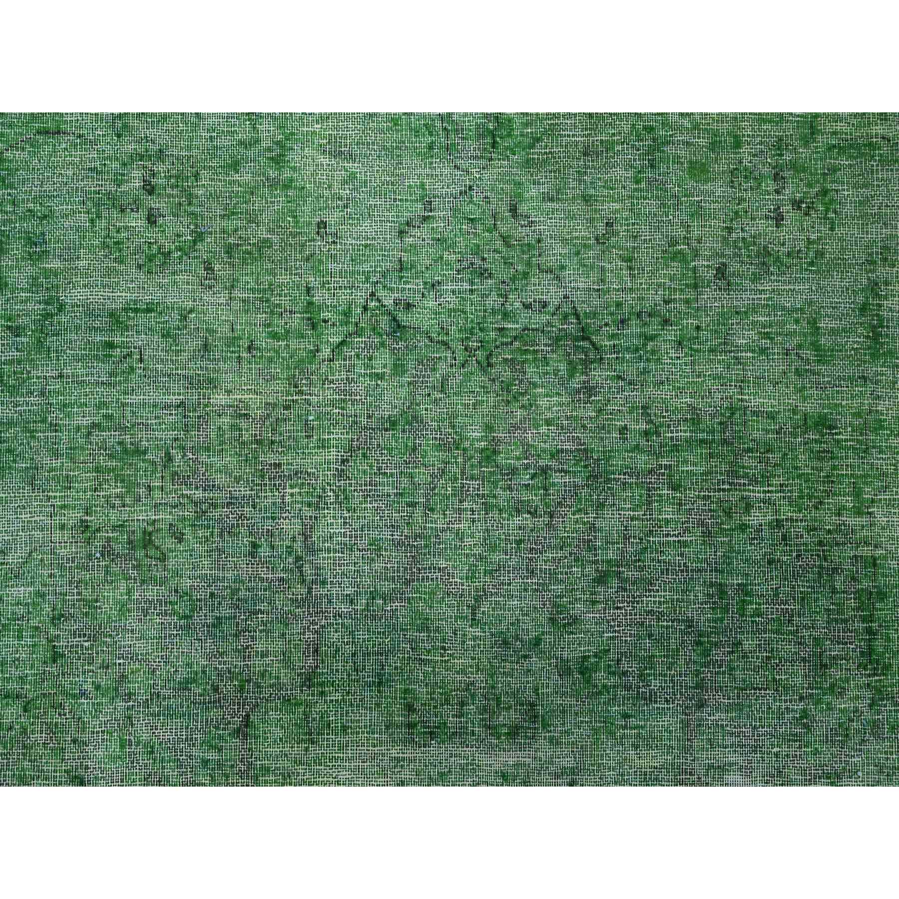 9'7"x12'7" Forest Green, Vintage Persian Kerman, Erased Design, Sides Secured Professionally, Hand Knotted, Worn Out Look, Soft And Shiny Wool, Oriental Rug Sh89450