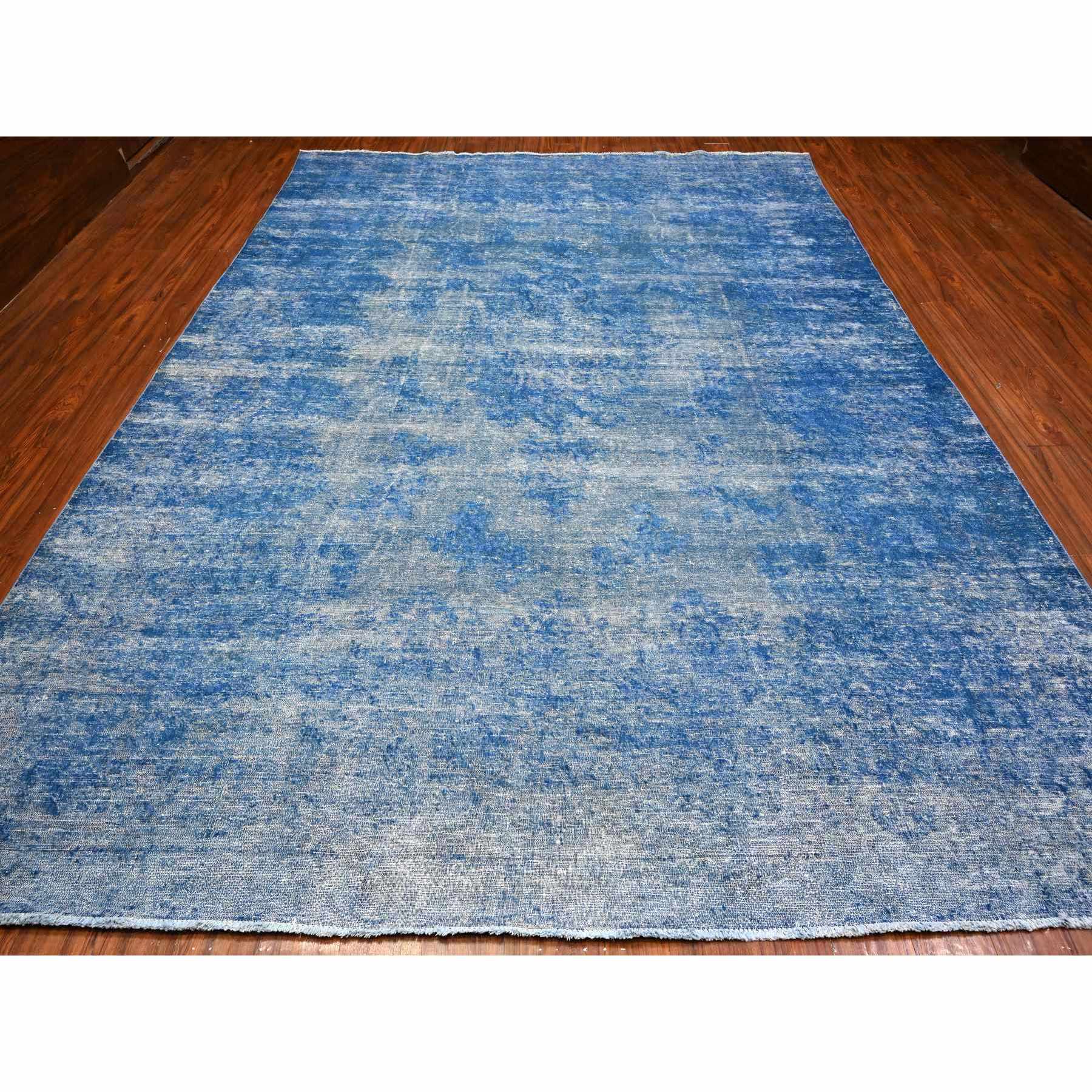 9'5"X12'10" Lapis Blue, Cleaned, Natural Wool, Hand Knotted, Broken Design Vintage Persian Kerman, Sides And Ends Secured Professionally, Distressed Oriental Rug Sh89451