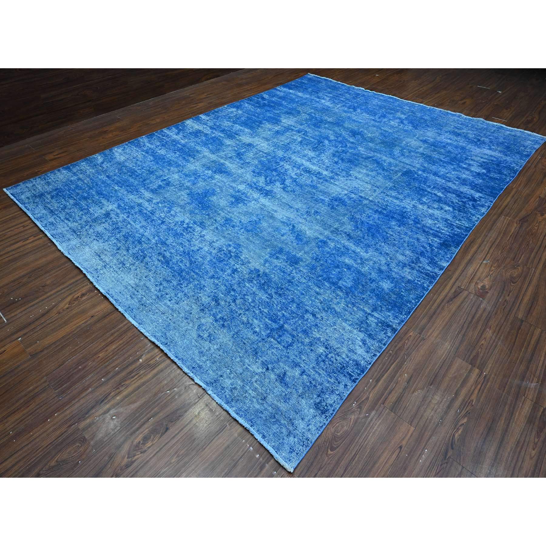 9'5"X12'10" Lapis Blue, Cleaned, Natural Wool, Hand Knotted, Broken Design Vintage Persian Kerman, Sides And Ends Secured Professionally, Distressed Oriental Rug Sh89451