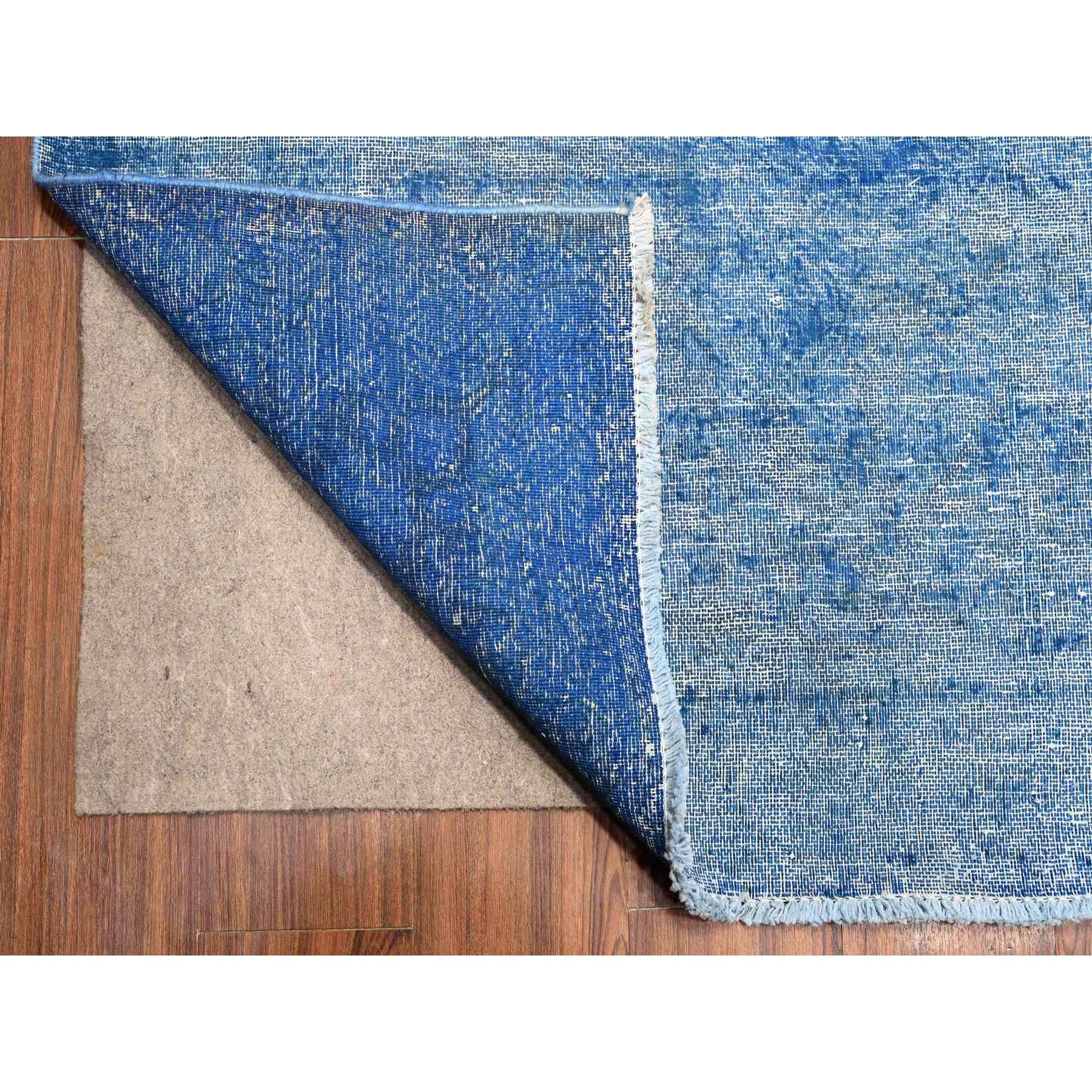 9'5"X12'10" Lapis Blue, Cleaned, Natural Wool, Hand Knotted, Broken Design Vintage Persian Kerman, Sides And Ends Secured Professionally, Distressed Oriental Rug Sh89451
