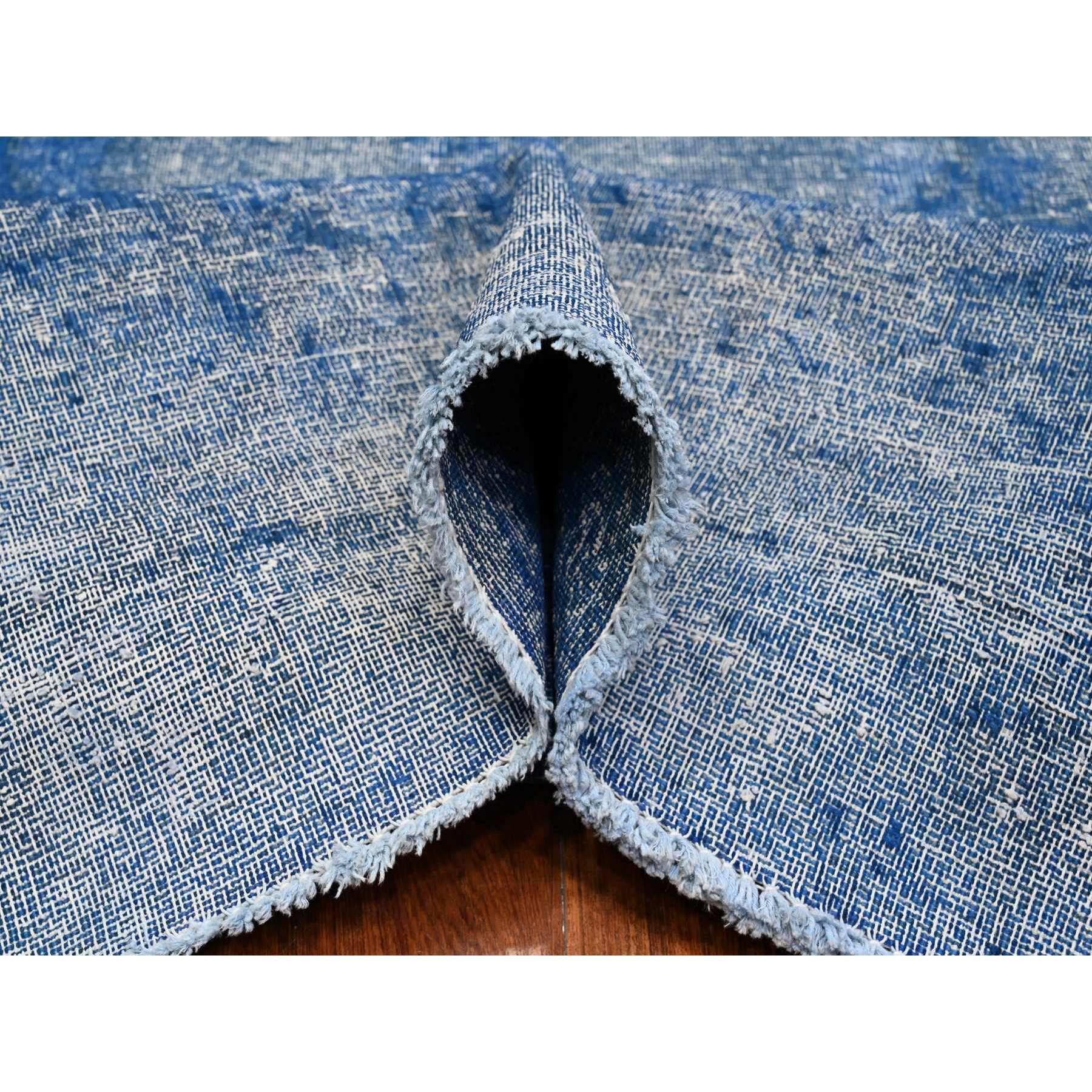 9'5"X12'10" Lapis Blue, Cleaned, Natural Wool, Hand Knotted, Broken Design Vintage Persian Kerman, Sides And Ends Secured Professionally, Distressed Oriental Rug Sh89451