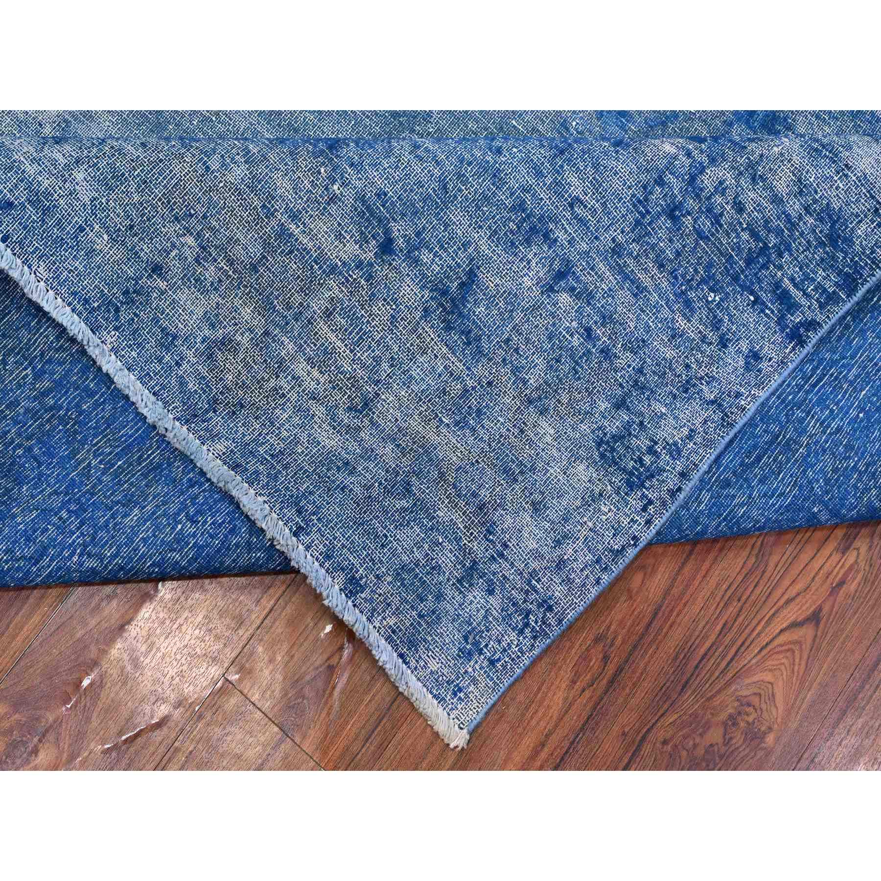 9'5"X12'10" Lapis Blue, Cleaned, Natural Wool, Hand Knotted, Broken Design Vintage Persian Kerman, Sides And Ends Secured Professionally, Distressed Oriental Rug Sh89451