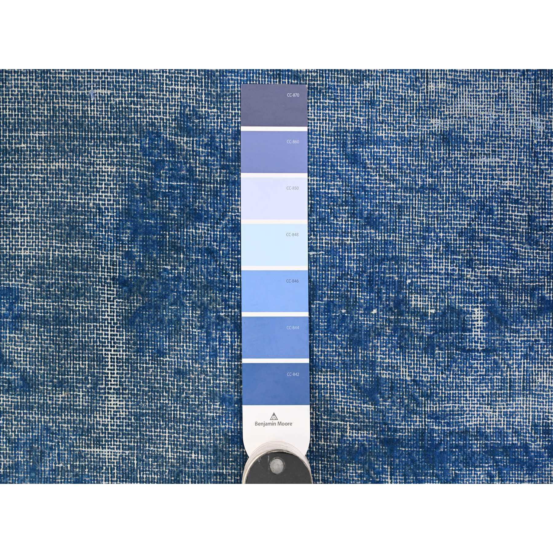 9'5"X12'10" Lapis Blue, Cleaned, Natural Wool, Hand Knotted, Broken Design Vintage Persian Kerman, Sides And Ends Secured Professionally, Distressed Oriental Rug Sh89451