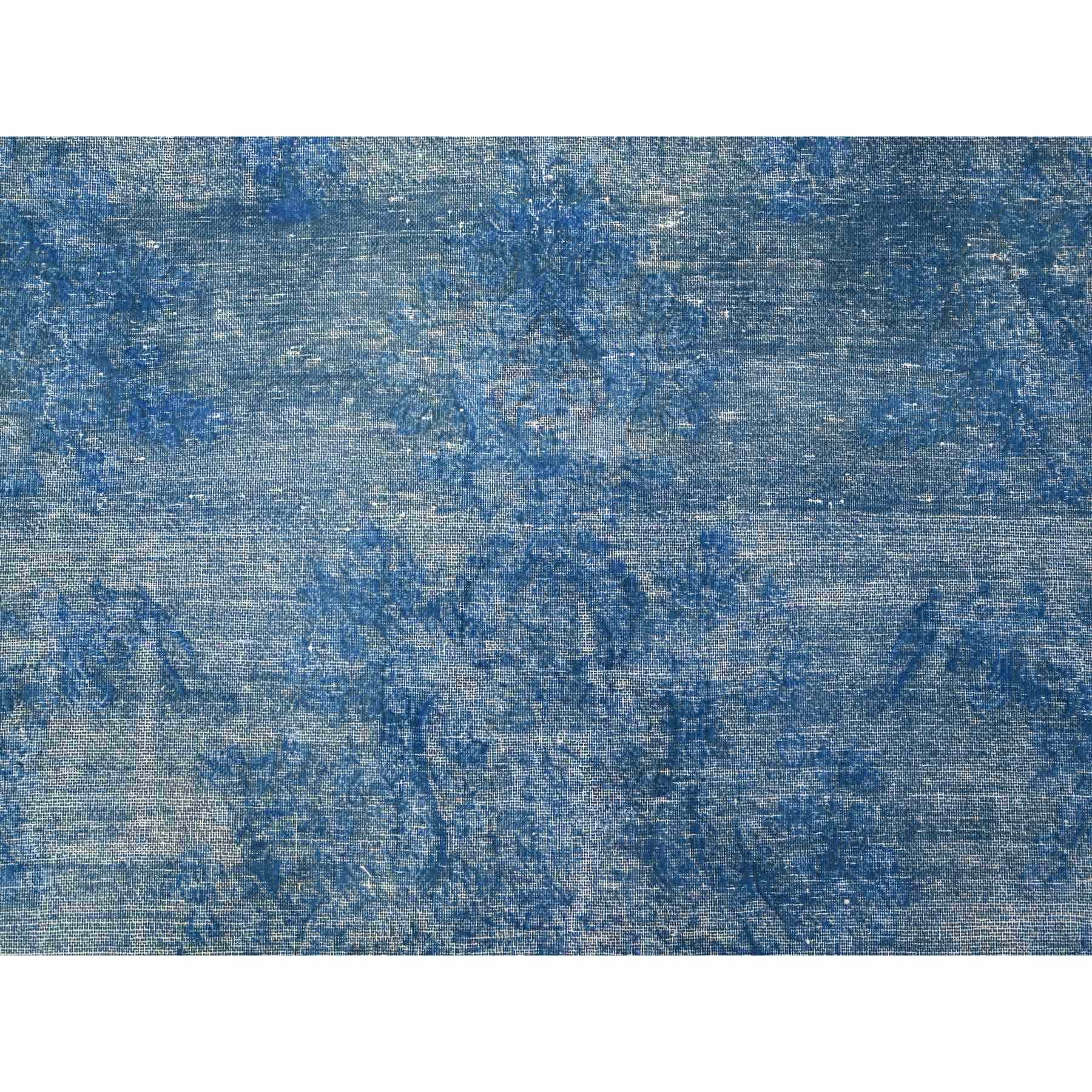 9'5"X12'10" Lapis Blue, Cleaned, Natural Wool, Hand Knotted, Broken Design Vintage Persian Kerman, Sides And Ends Secured Professionally, Distressed Oriental Rug Sh89451