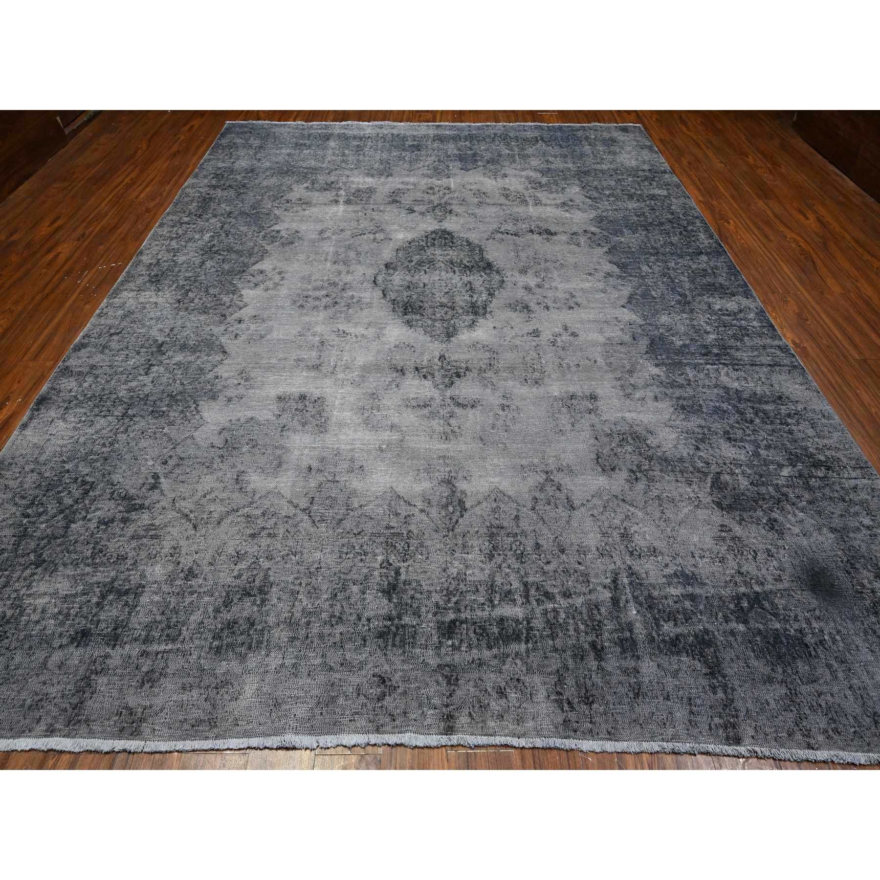 9'8"x12'6" Agreeable Gray, Distressed Look Worn Wool, Professionally Secured Ends, Hand Knotted, Vintage Persian Kerman, Clean And Soft, Cropped Thin, Oriental Rug Sh89452