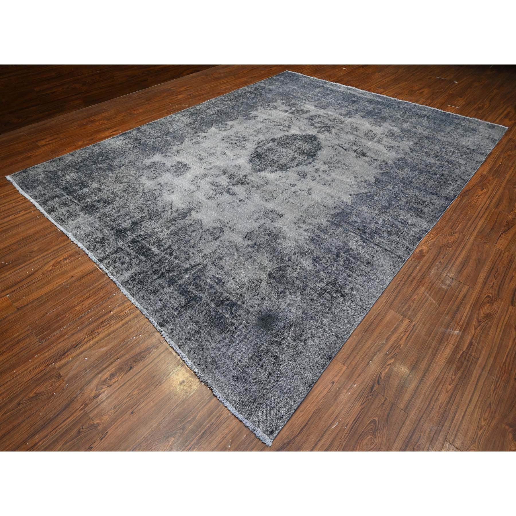 9'8"x12'6" Agreeable Gray, Distressed Look Worn Wool, Professionally Secured Ends, Hand Knotted, Vintage Persian Kerman, Clean And Soft, Cropped Thin, Oriental Rug Sh89452