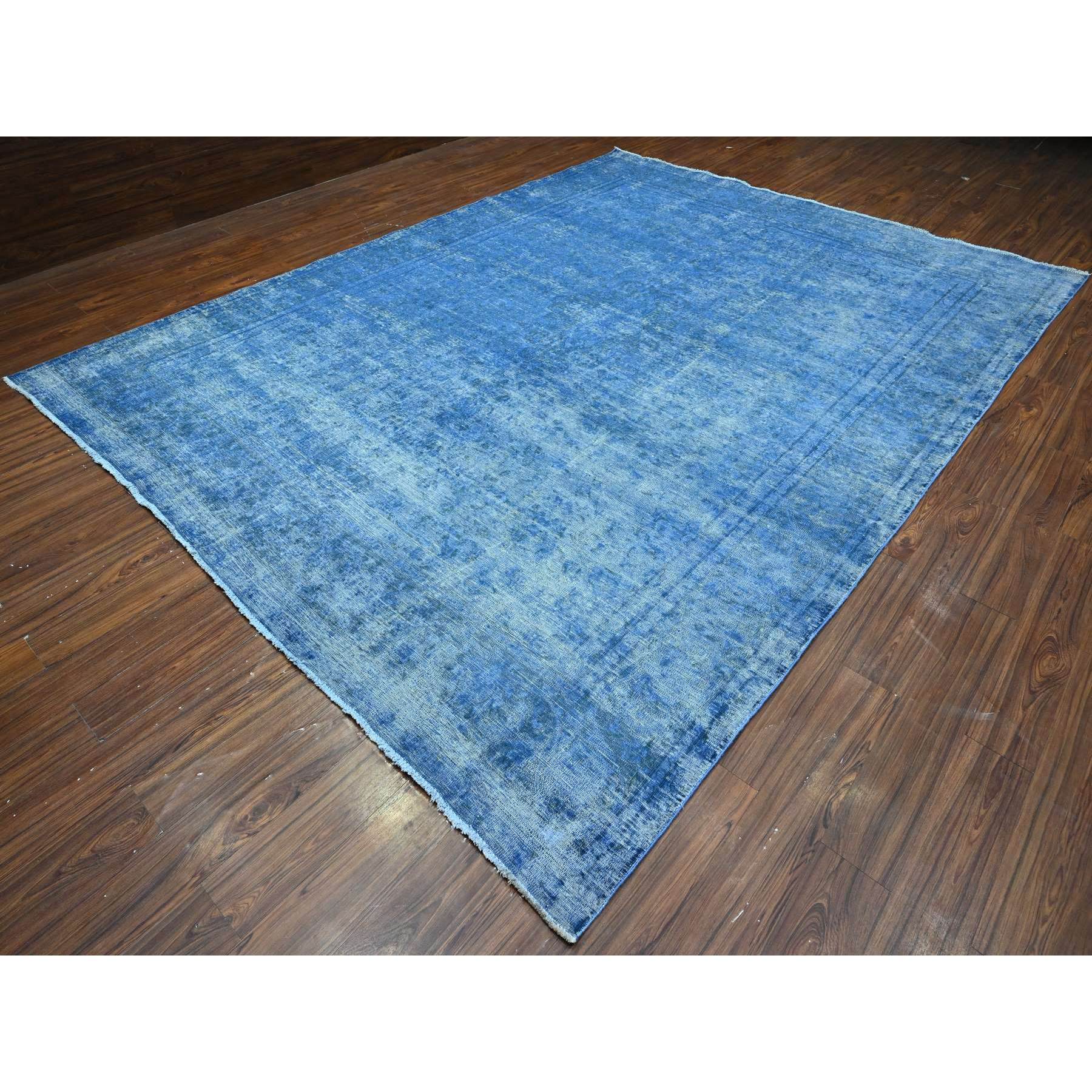 9'8"x12'10" Lowes Blue, Hand Knotted, Worn Pile, Pure Wool, Erased Design, Sheared Down, Sides And Ends Secured Professionally, Cleaned Vintage Persian Kerman, Oriental Rug Sh89453