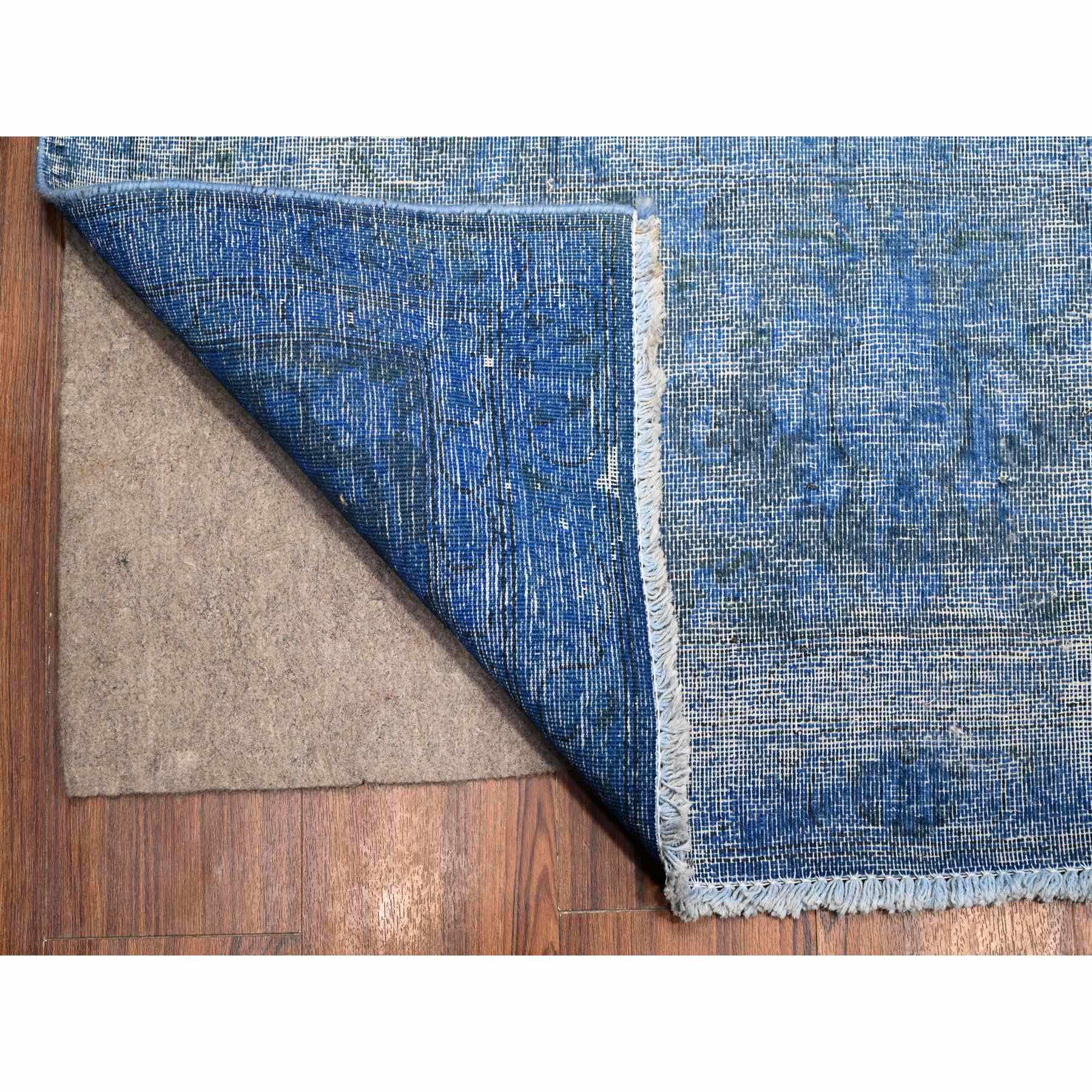9'8"x12'10" Lowes Blue, Hand Knotted, Worn Pile, Pure Wool, Erased Design, Sheared Down, Sides And Ends Secured Professionally, Cleaned Vintage Persian Kerman, Oriental Rug Sh89453