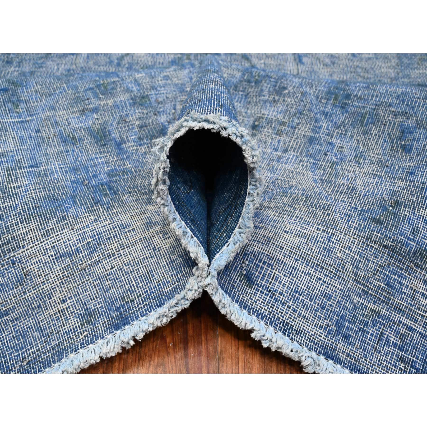 9'8"x12'10" Lowes Blue, Hand Knotted, Worn Pile, Pure Wool, Erased Design, Sheared Down, Sides And Ends Secured Professionally, Cleaned Vintage Persian Kerman, Oriental Rug Sh89453