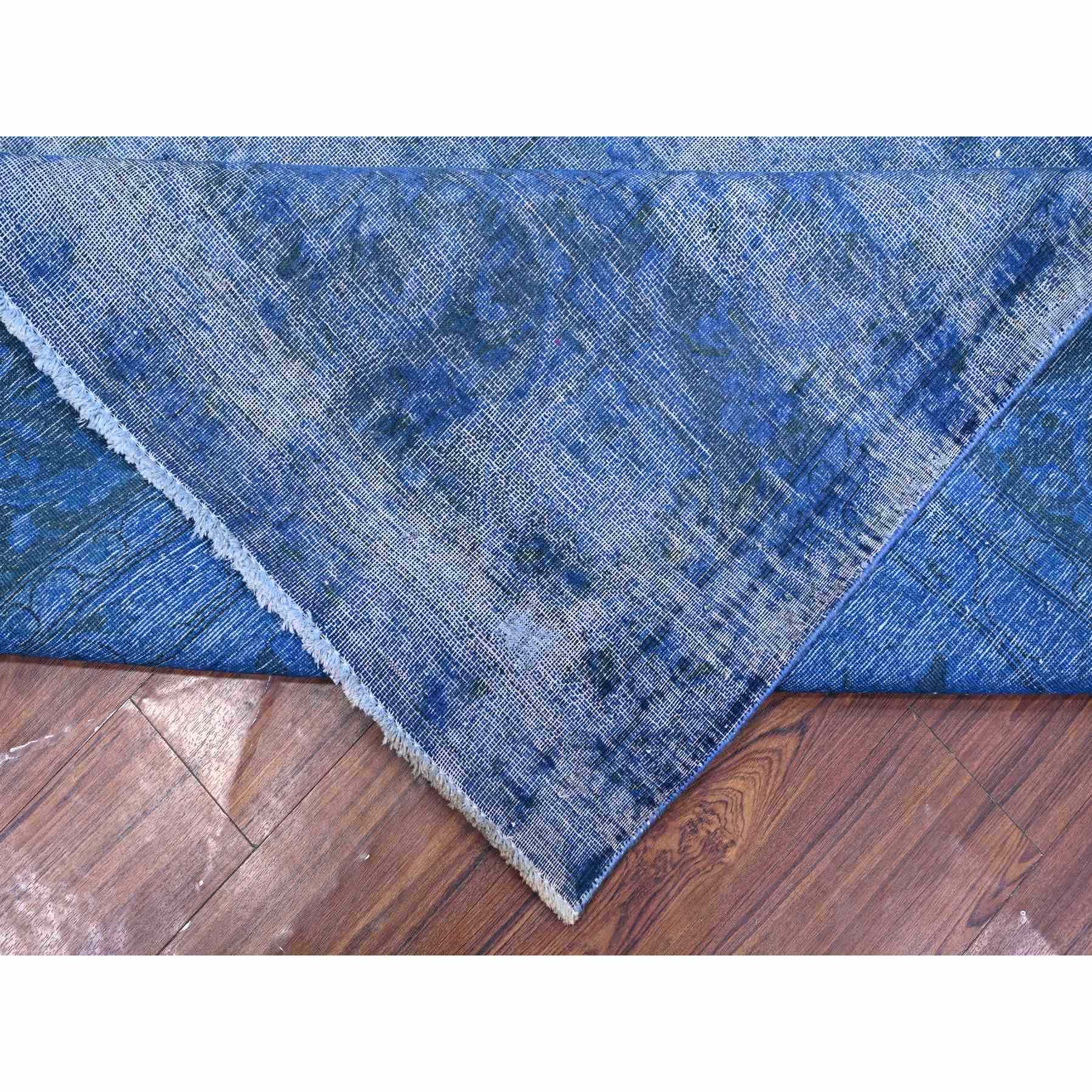 9'8"x12'10" Lowes Blue, Hand Knotted, Worn Pile, Pure Wool, Erased Design, Sheared Down, Sides And Ends Secured Professionally, Cleaned Vintage Persian Kerman, Oriental Rug Sh89453