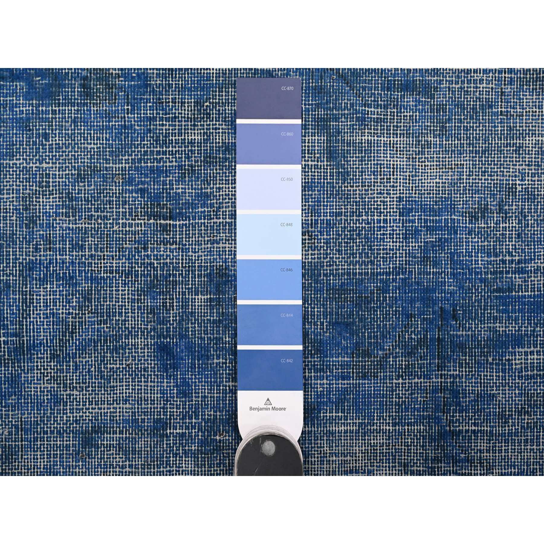 9'8"x12'10" Lowes Blue, Hand Knotted, Worn Pile, Pure Wool, Erased Design, Sheared Down, Sides And Ends Secured Professionally, Cleaned Vintage Persian Kerman, Oriental Rug Sh89453