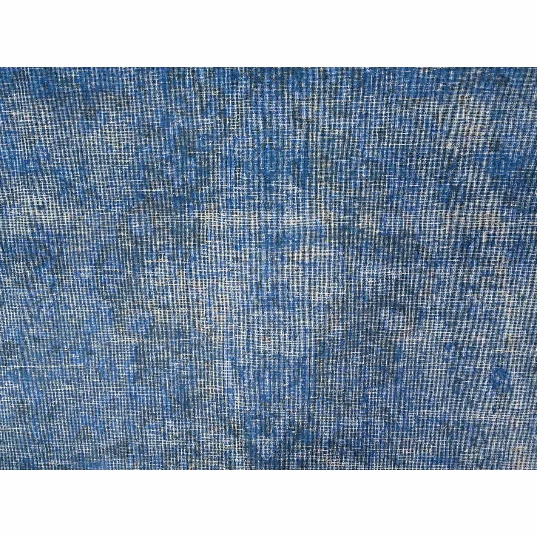 9'8"x12'10" Lowes Blue, Hand Knotted, Worn Pile, Pure Wool, Erased Design, Sheared Down, Sides And Ends Secured Professionally, Cleaned Vintage Persian Kerman, Oriental Rug Sh89453