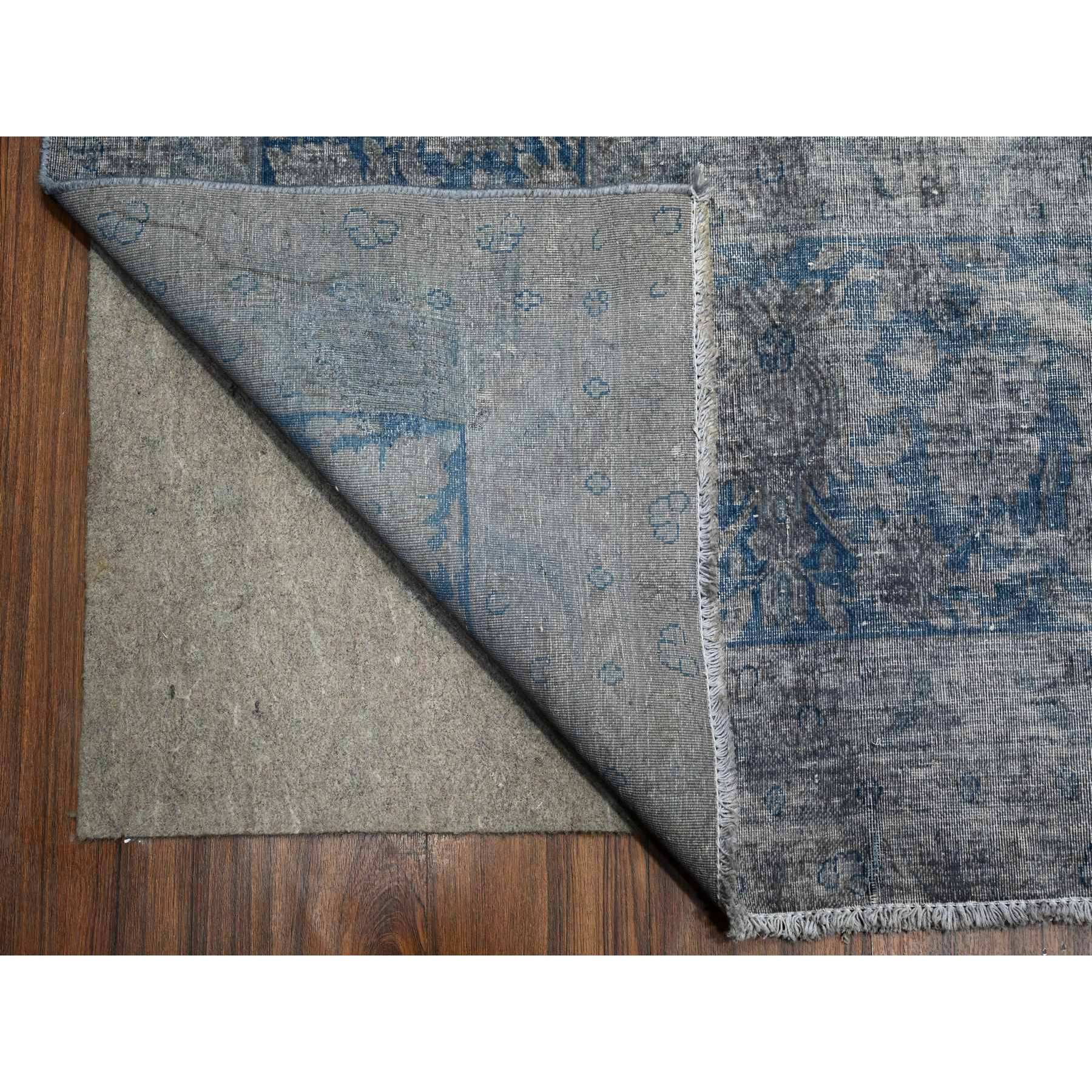 10'x13' Vintage Gray, Cropped Thin, Erased Medallions, Hand Knotted, All Wool Pile, Overdyed, Distressed And Worn Look, Vintage Persian Kerman, Clean And Soft, Oriental Rug Sh89480