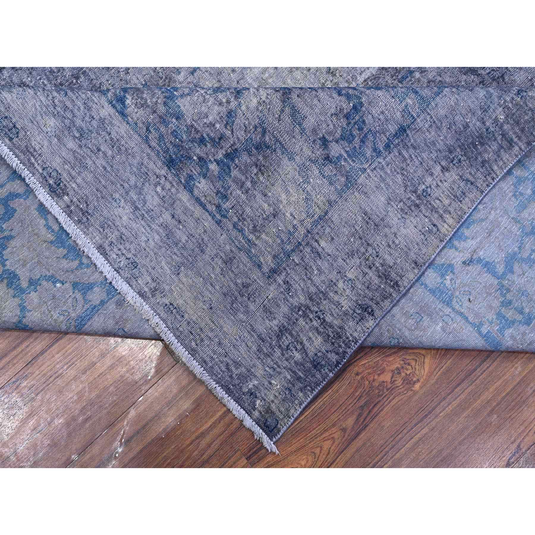 10'x13' Vintage Gray, Cropped Thin, Erased Medallions, Hand Knotted, All Wool Pile, Overdyed, Distressed And Worn Look, Vintage Persian Kerman, Clean And Soft, Oriental Rug Sh89480