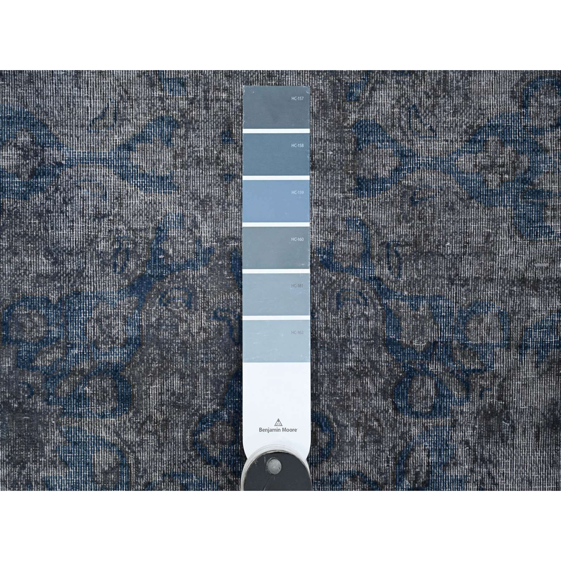 10'x13' Vintage Gray, Cropped Thin, Erased Medallions, Hand Knotted, All Wool Pile, Overdyed, Distressed And Worn Look, Vintage Persian Kerman, Clean And Soft, Oriental Rug Sh89480
