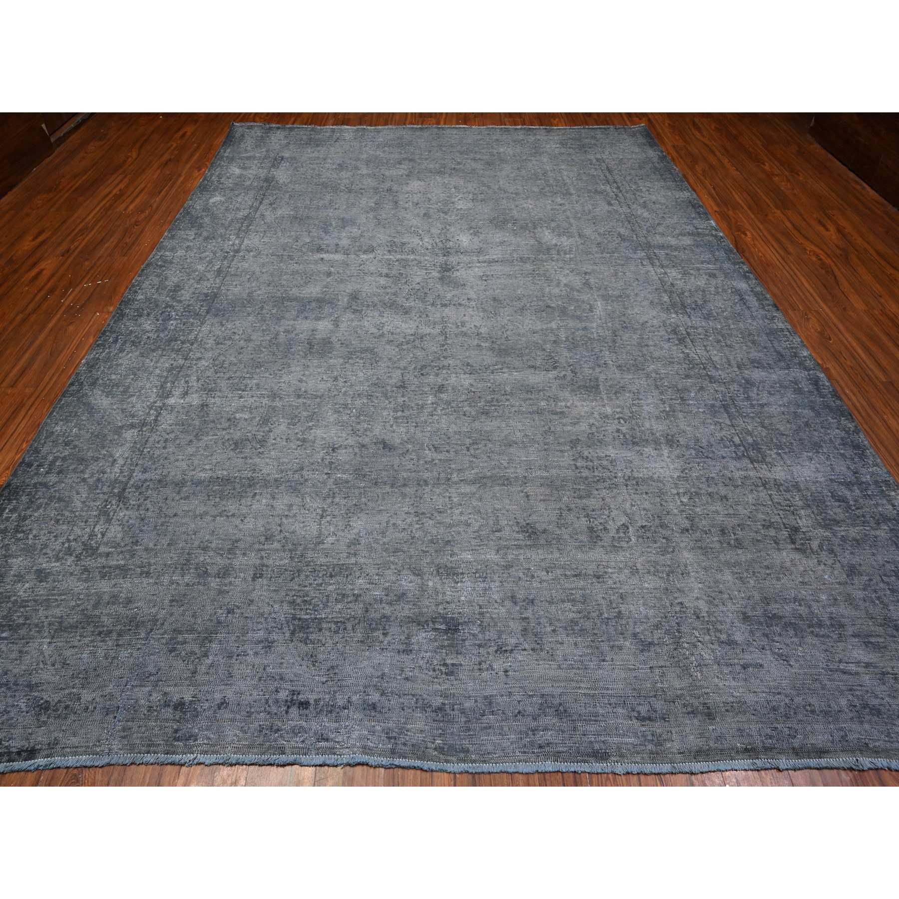 9'6"x12'5" Dim Gray, Worn Out And Distressed, Overdyed, Hand Knotted Vintage Persian Kerman, Pure And Soft Wool, Ends Secured And Cleaned, Broken Design, Oriental Rug Sh89481